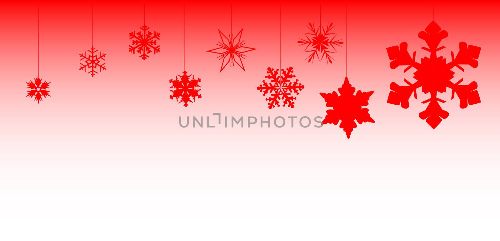 A banner of snowflakes in red over a red to white background