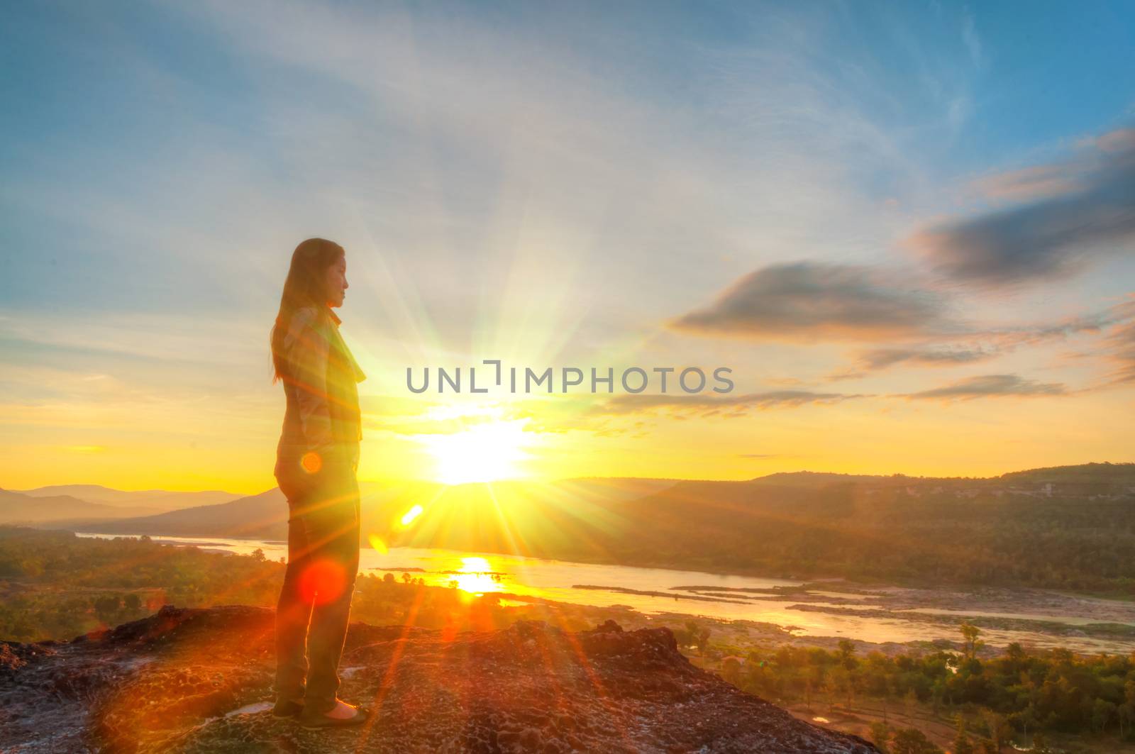 Relax and Independent of women is refreshing atmosphere on Hilltop at sunrise
