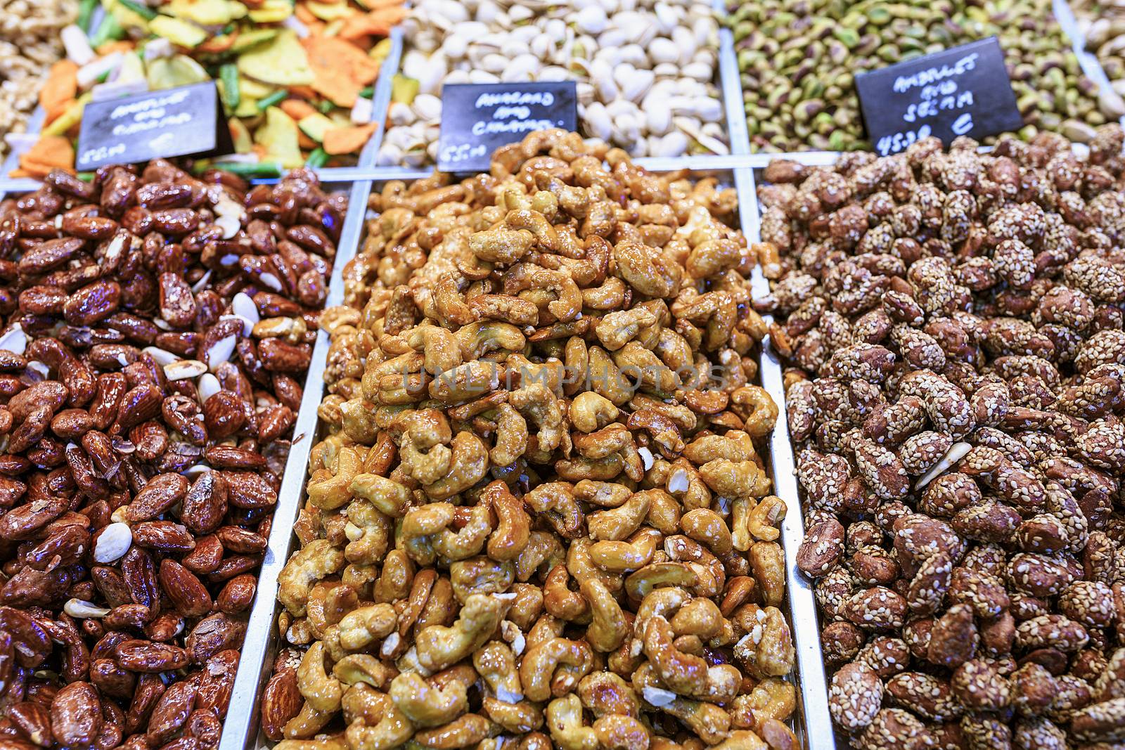 mix of dries fruits in a market