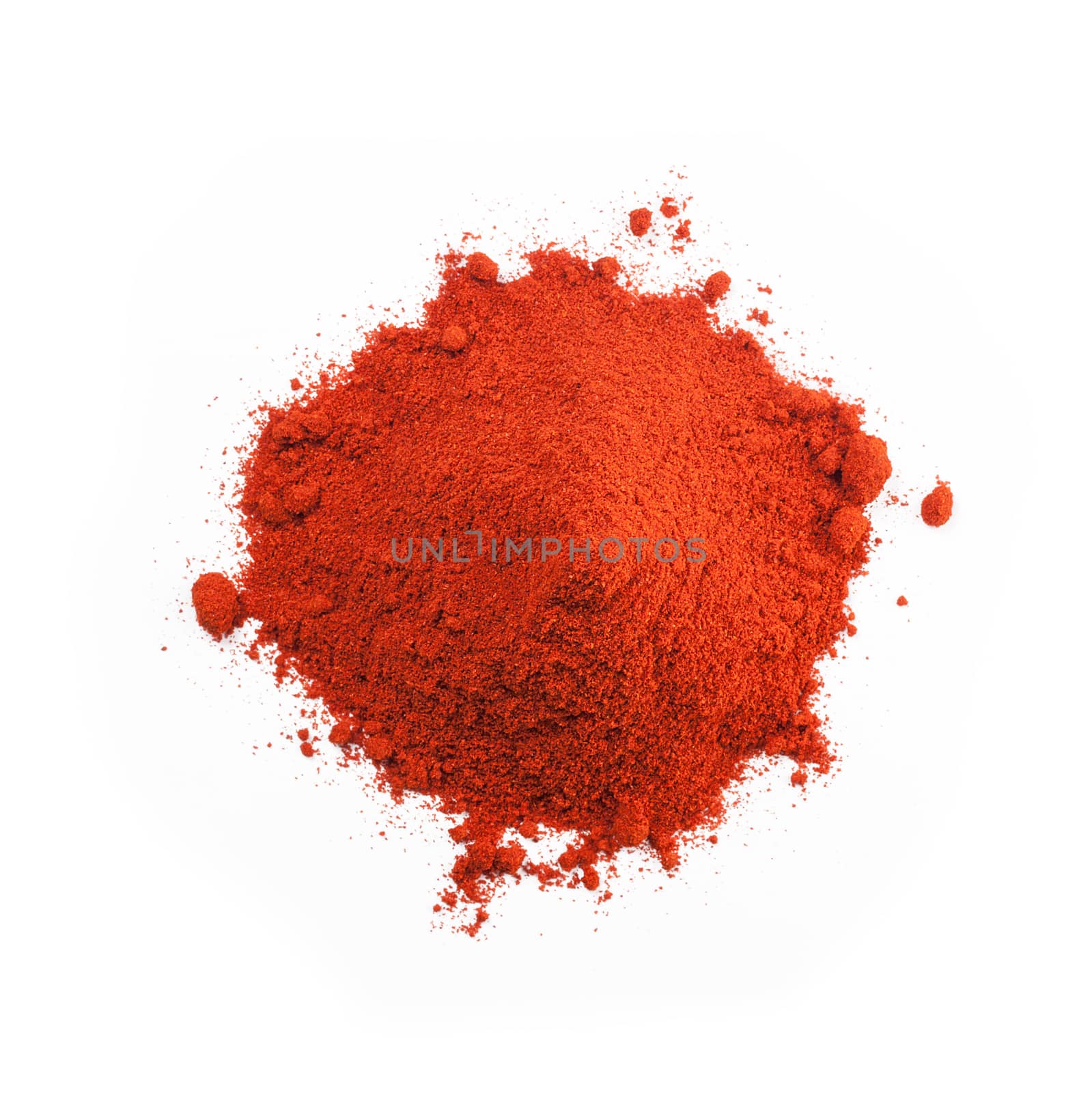 Powdered dried red pepper, isolated over white