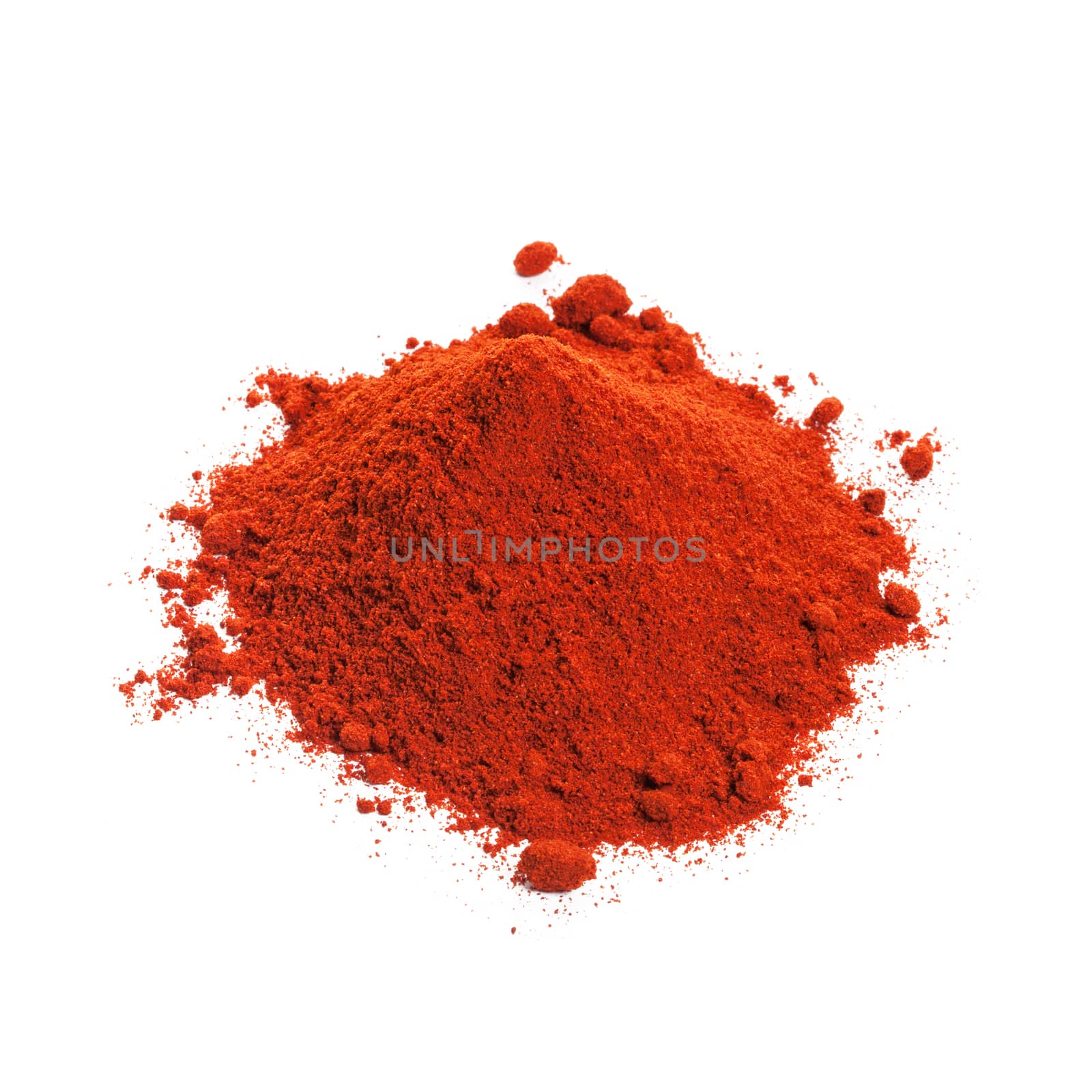 Powdered dried red pepper isolated on white background.