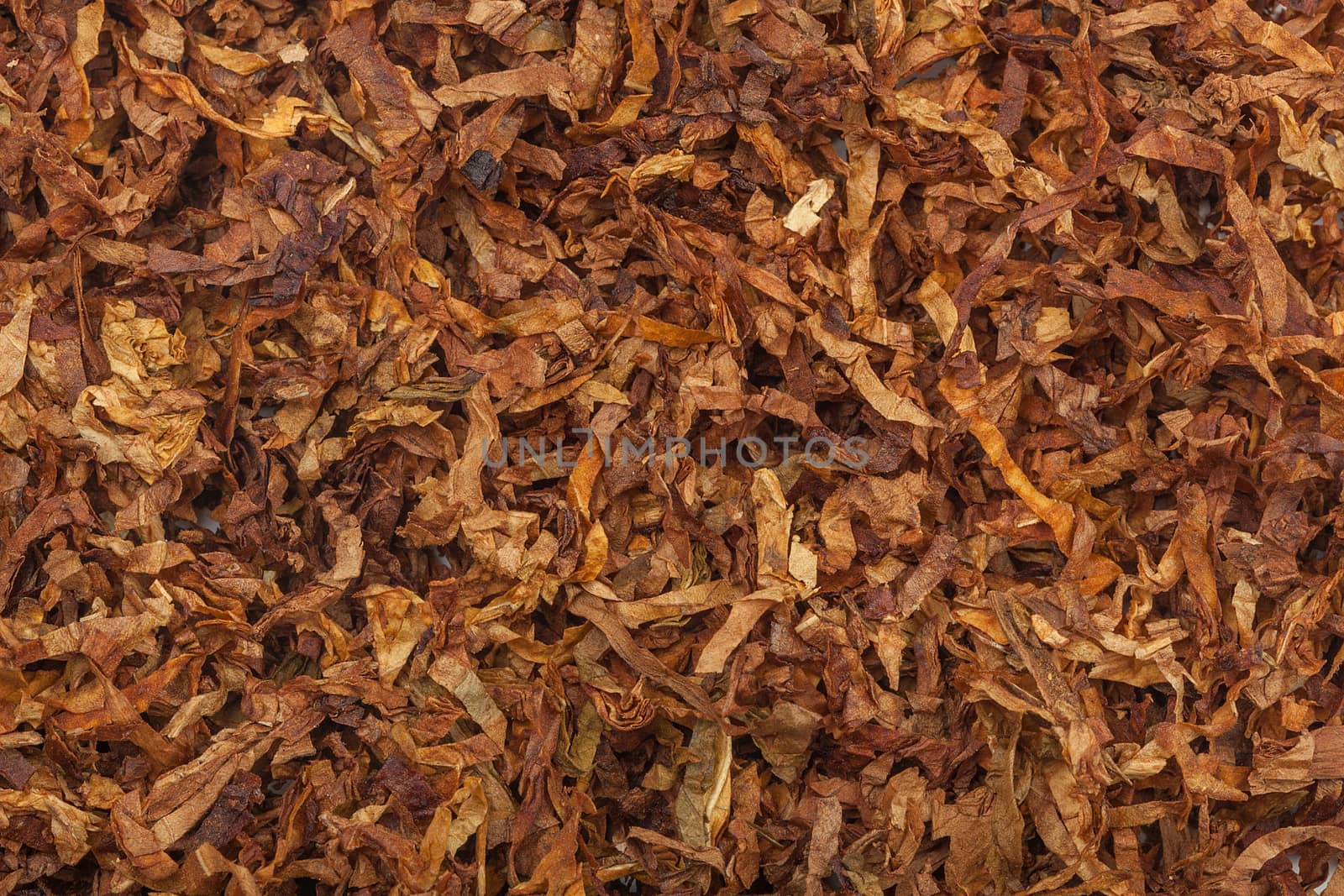 Tobacco texture. High quality dry cut tobacco big leaf, close up, background.