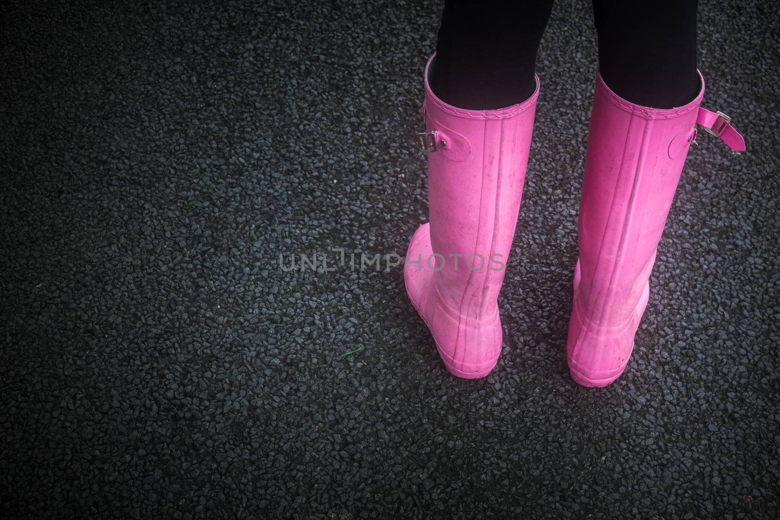 Pink Rubber Or Wellington Boots With Copy Space