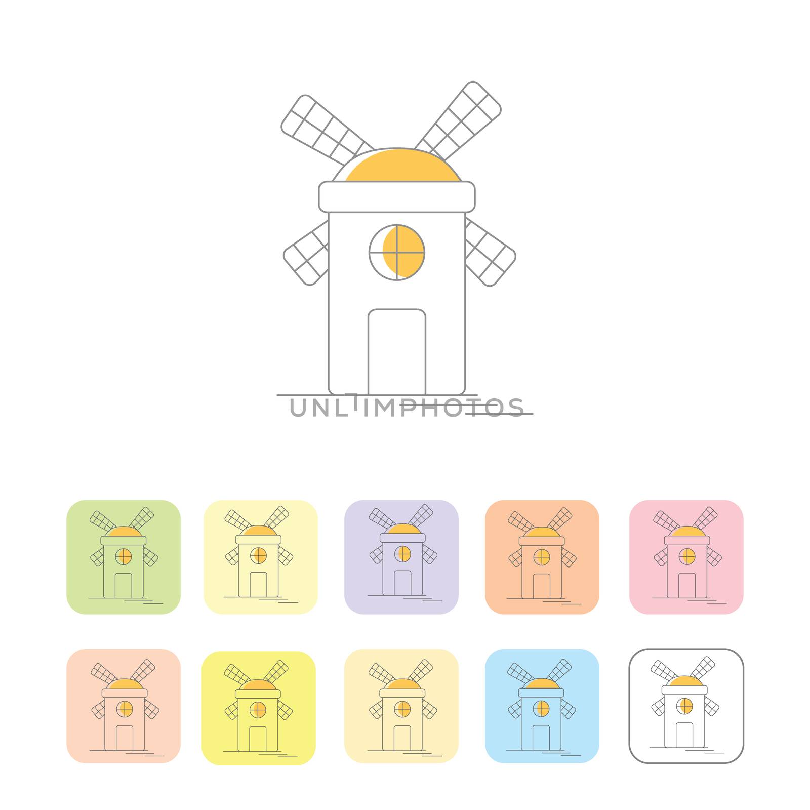 Windmill or mill line icon with shadow in colorful set
