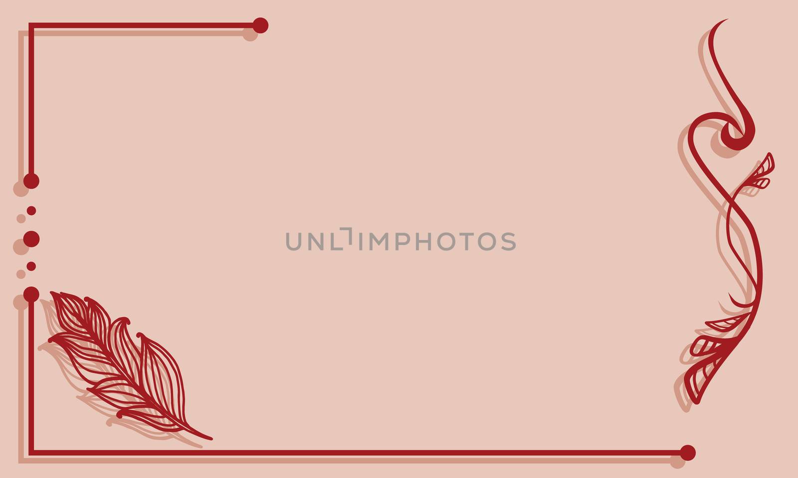  ornate line art frame with feather. Outline elements for invitations or greeting cards.