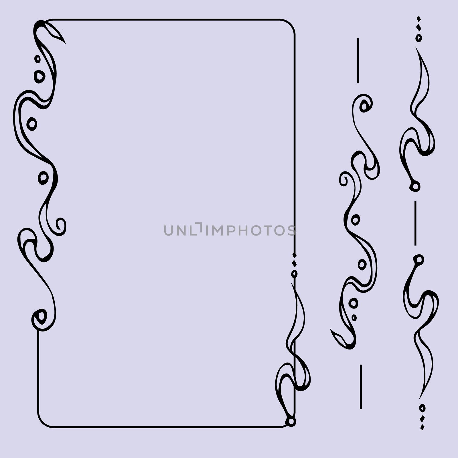  set of ornate line art frames and borders. Black outline elements for invitations or greeting cards.