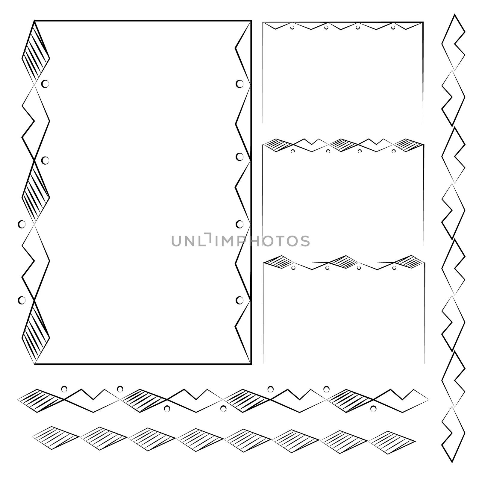  set of ornate line art frames and borders. Black outline elements for invitations or greeting cards.