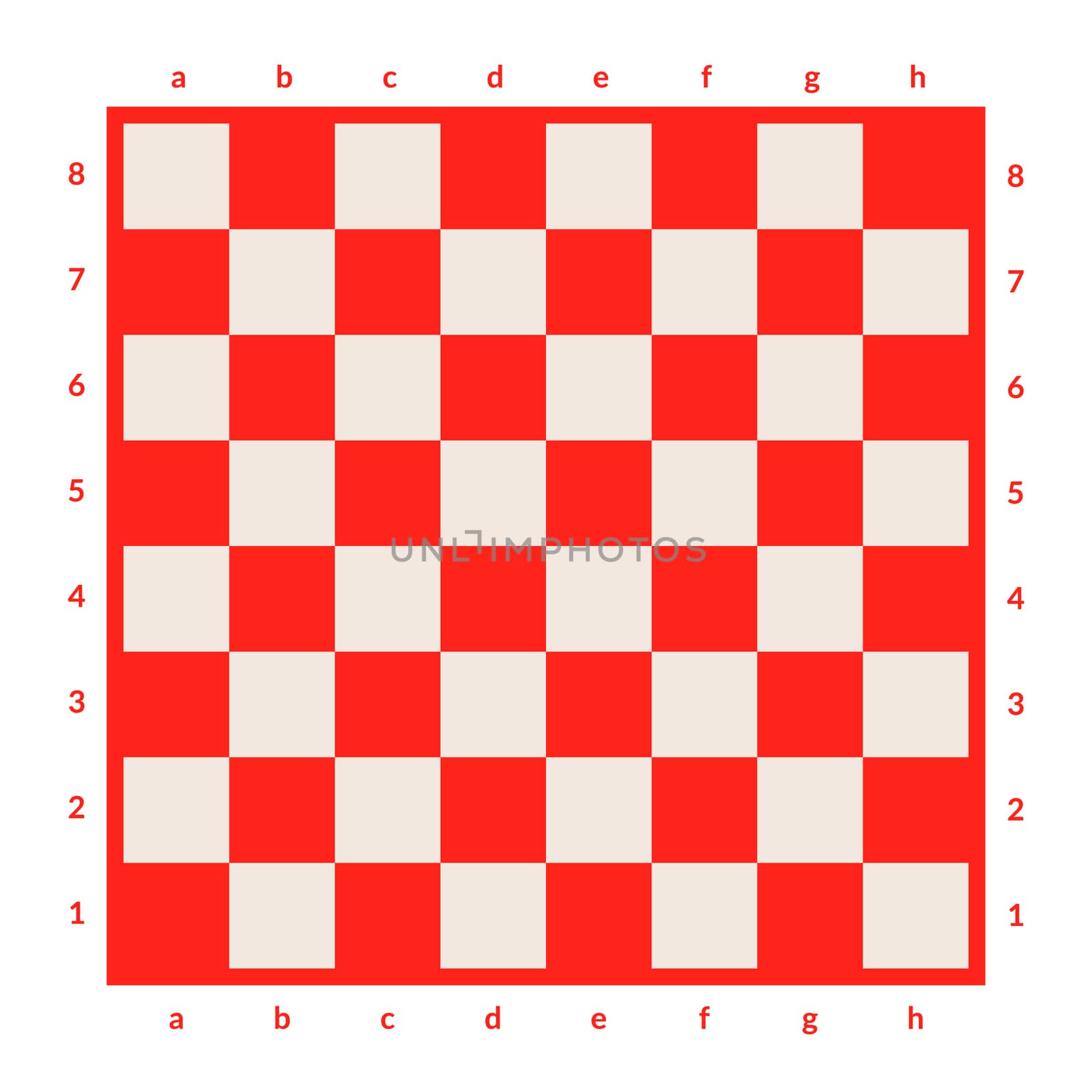 Empty checkerboard or chessboard isolated. Board for chess or checkers game. Strategy game concept illustration. Red checker board background.