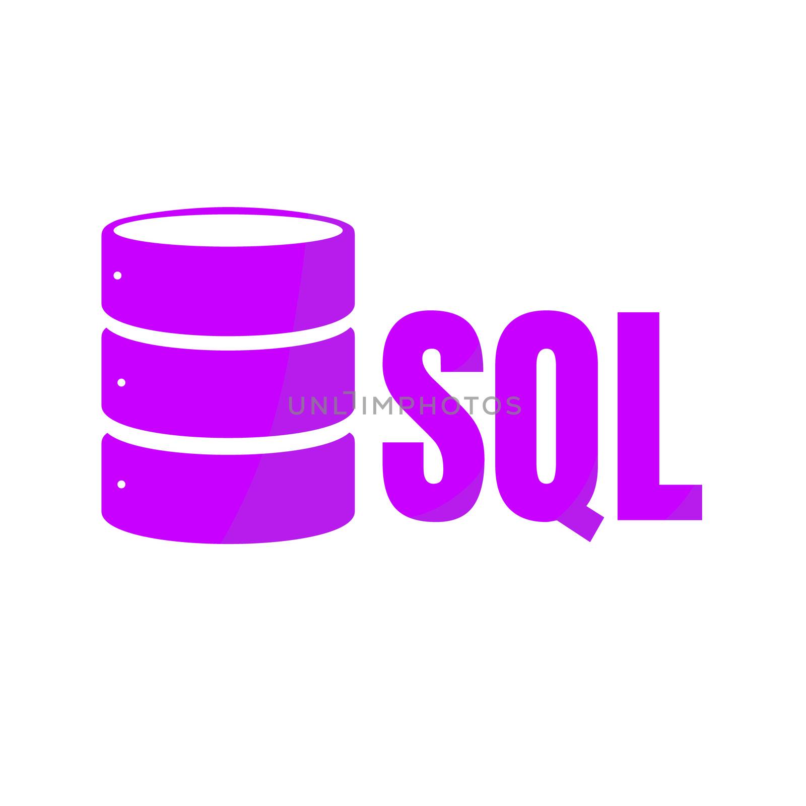SQL Database Icon Logo Design UI or UX App. Purple inscription with shadow