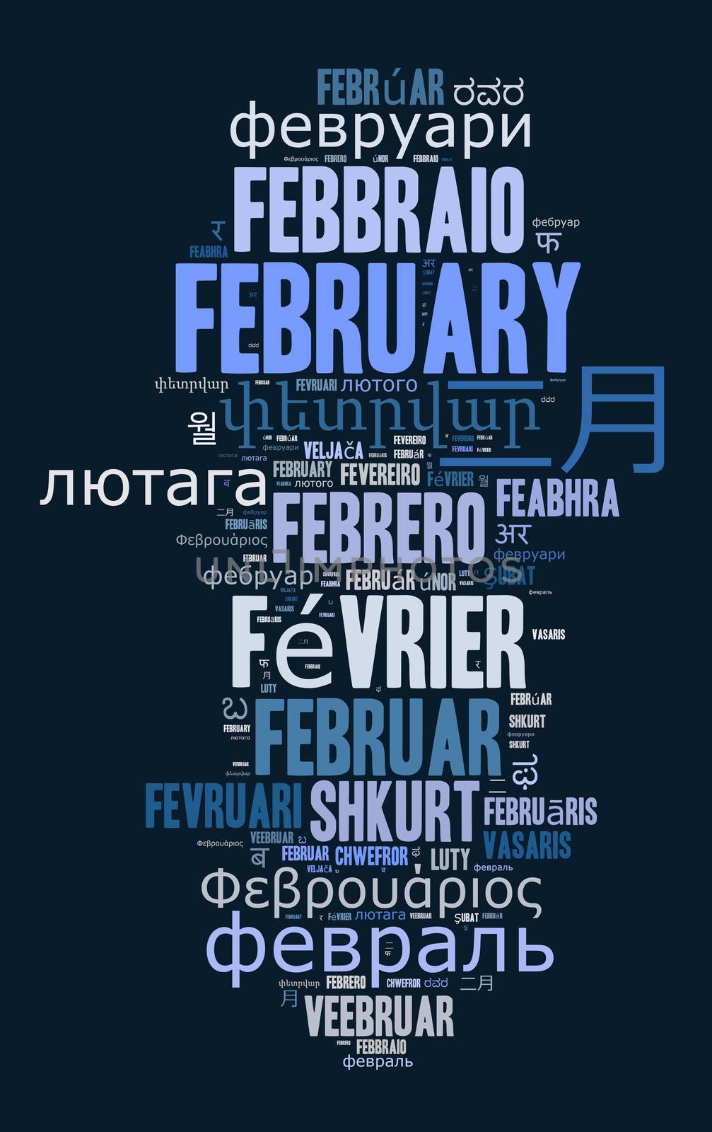 Word February in different languages word cloud concept