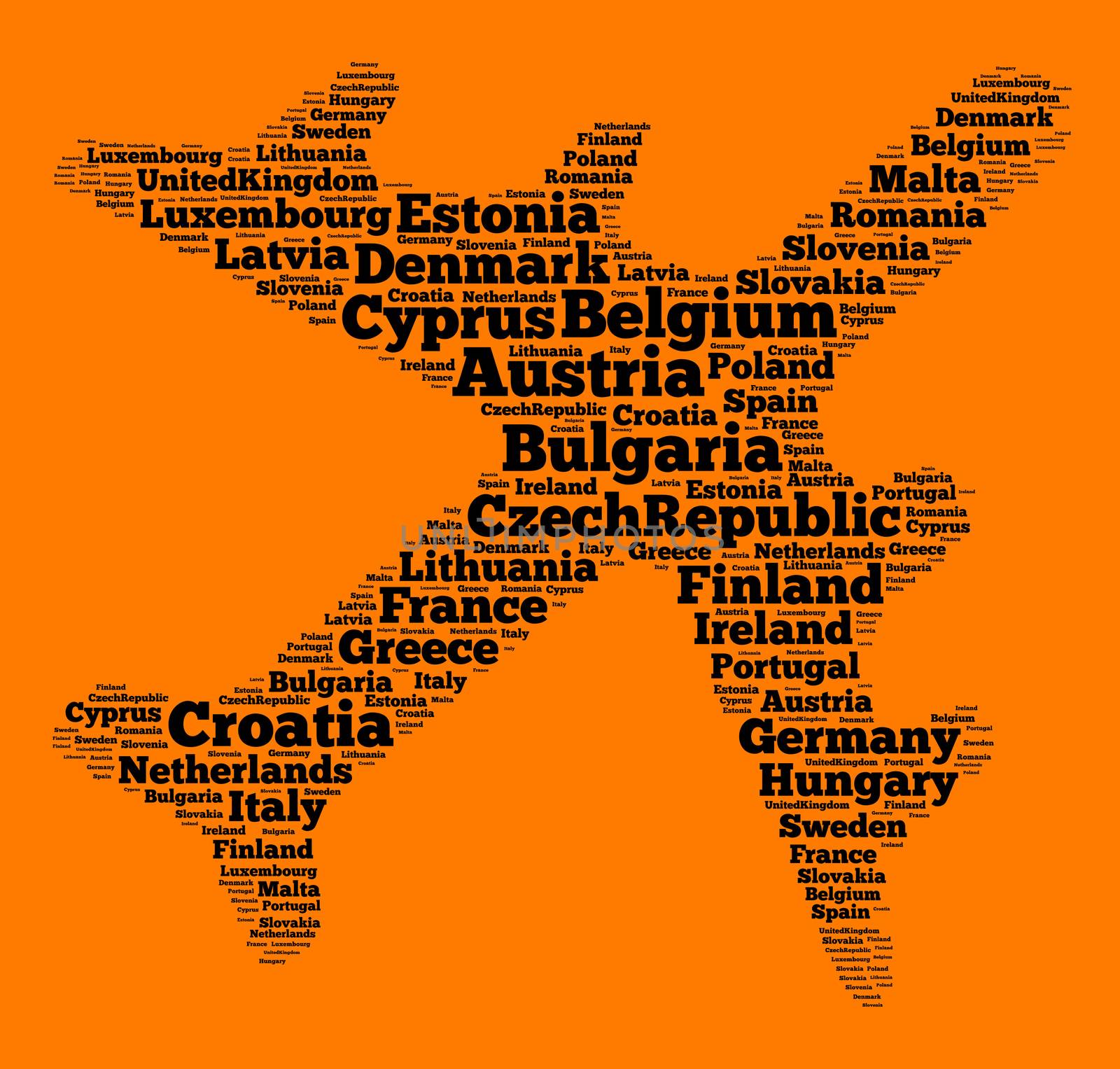 Nations in European union word cloud concept