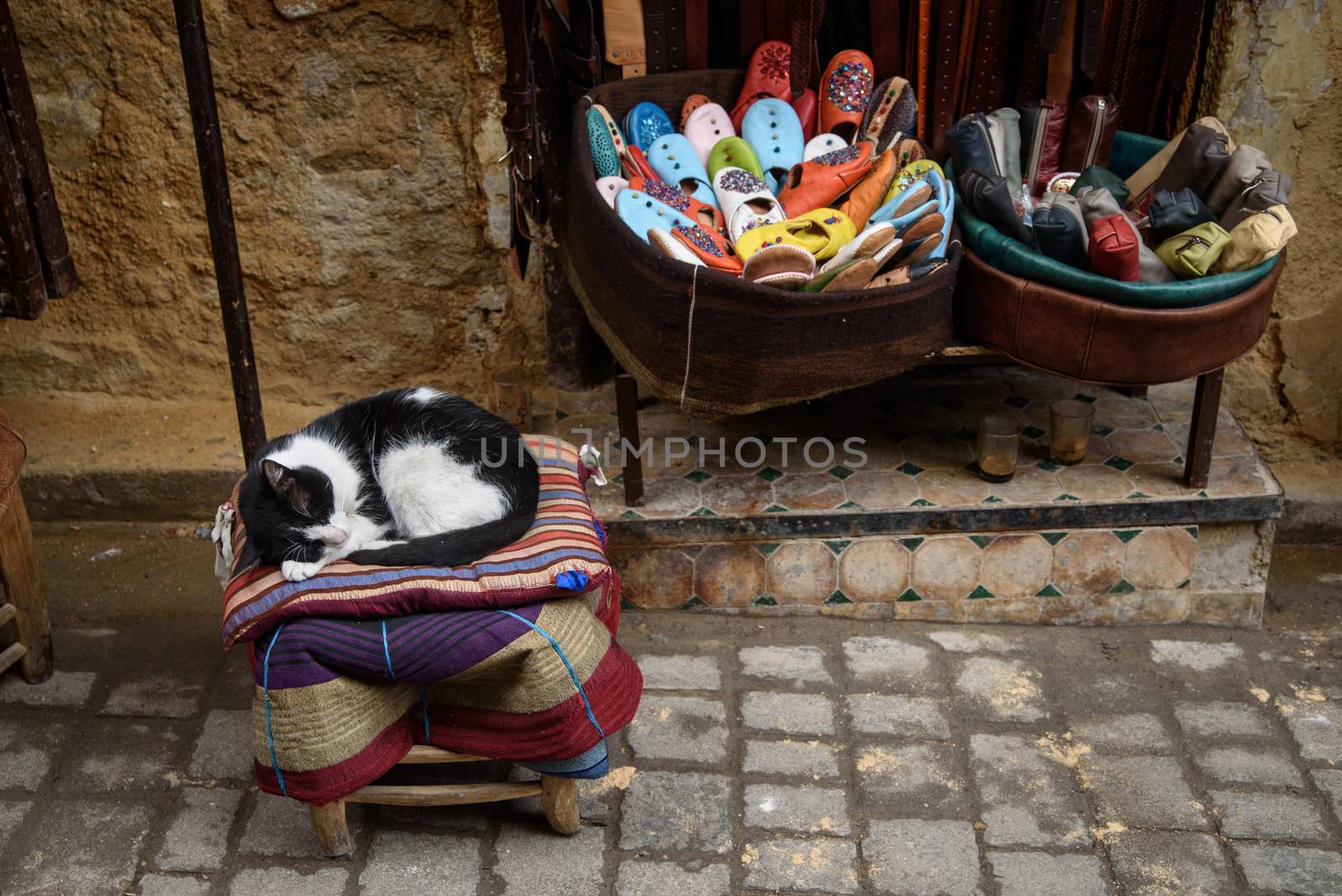 Traditional Moroccan market (souk) in Fez, Morocco by johnnychaos