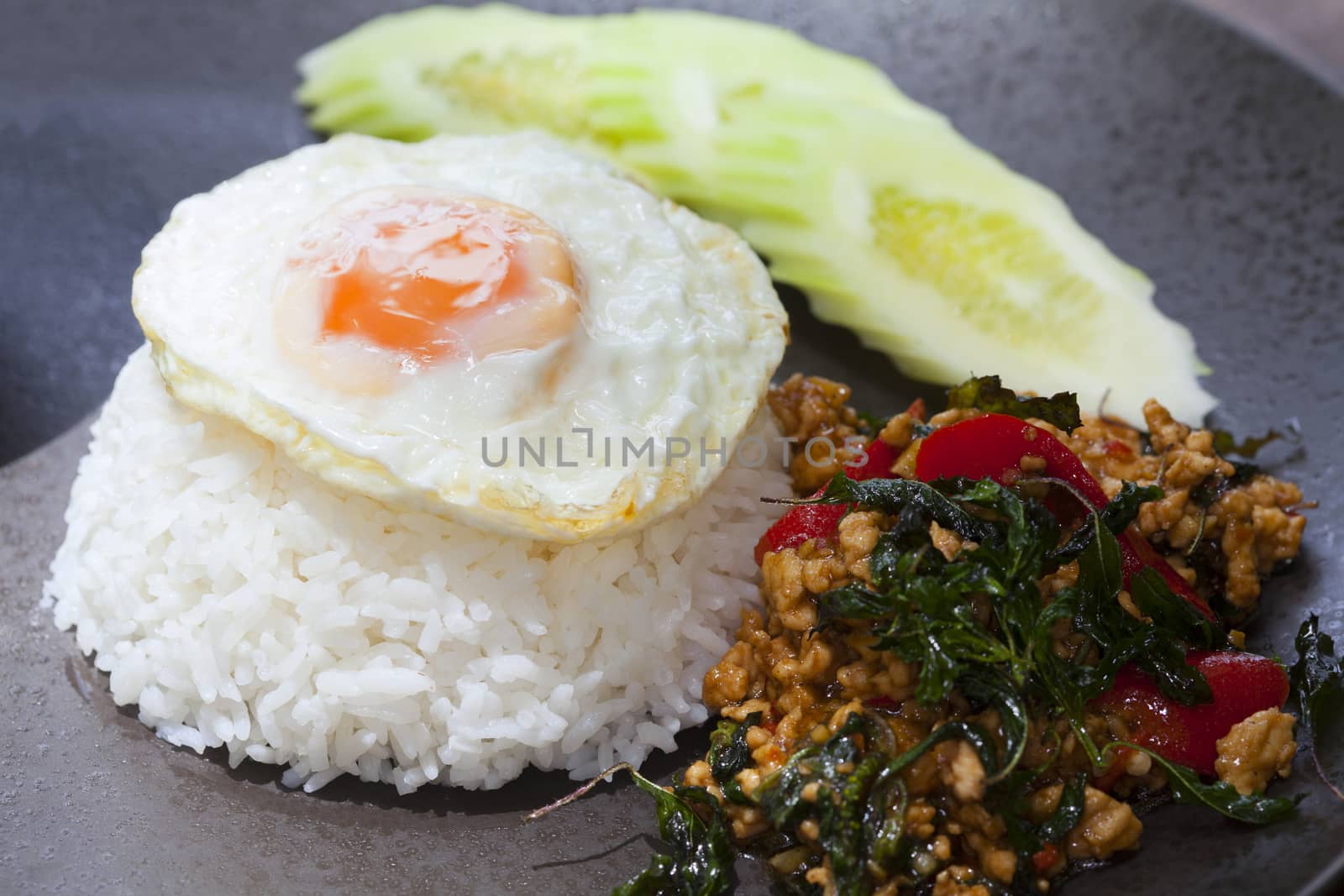 Stir Fried Pork with Basil and Eggs with Fish Sauce and chili