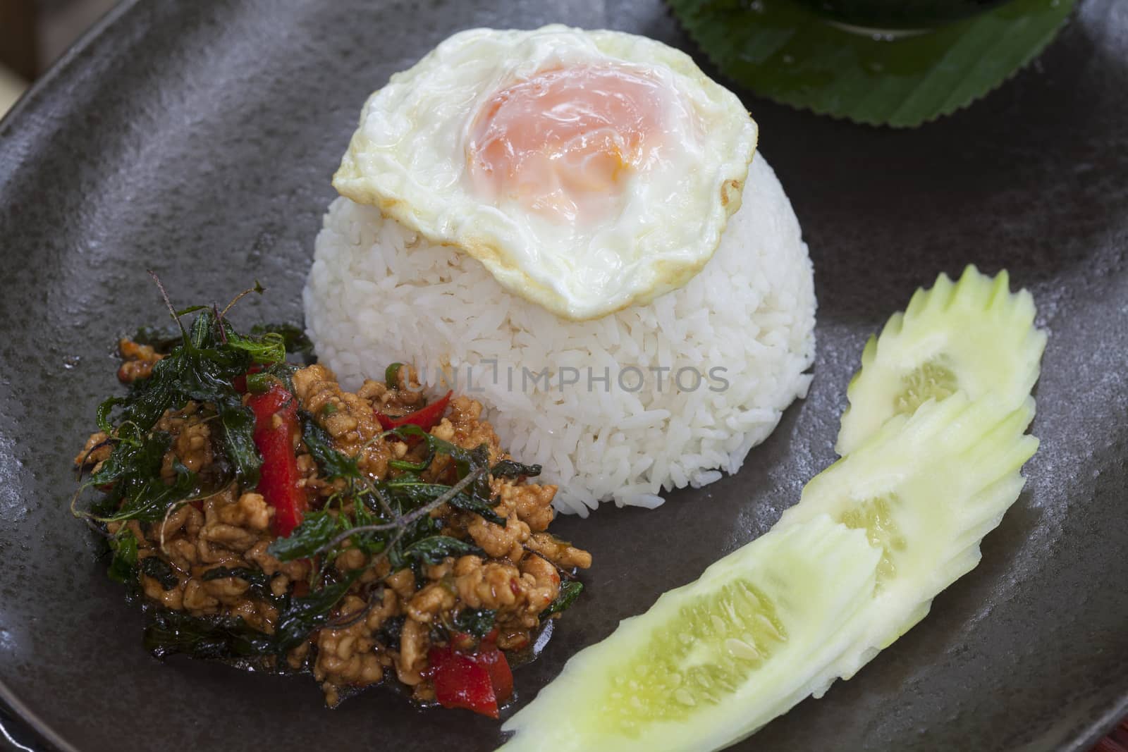 Stir Fried Pork with Basil and Eggs with Fish Sauce and chili