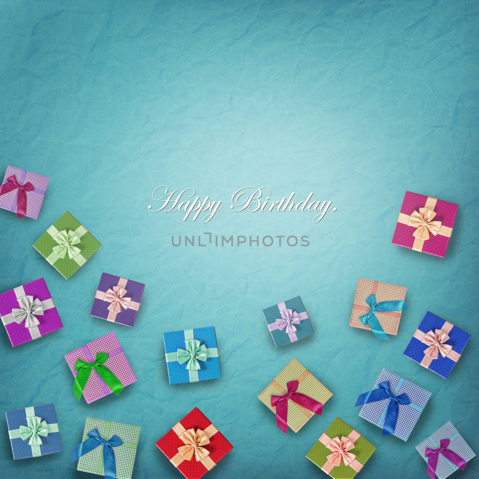Happy birth day and beautiful gift box on blue color background with empty space for your text or message.
