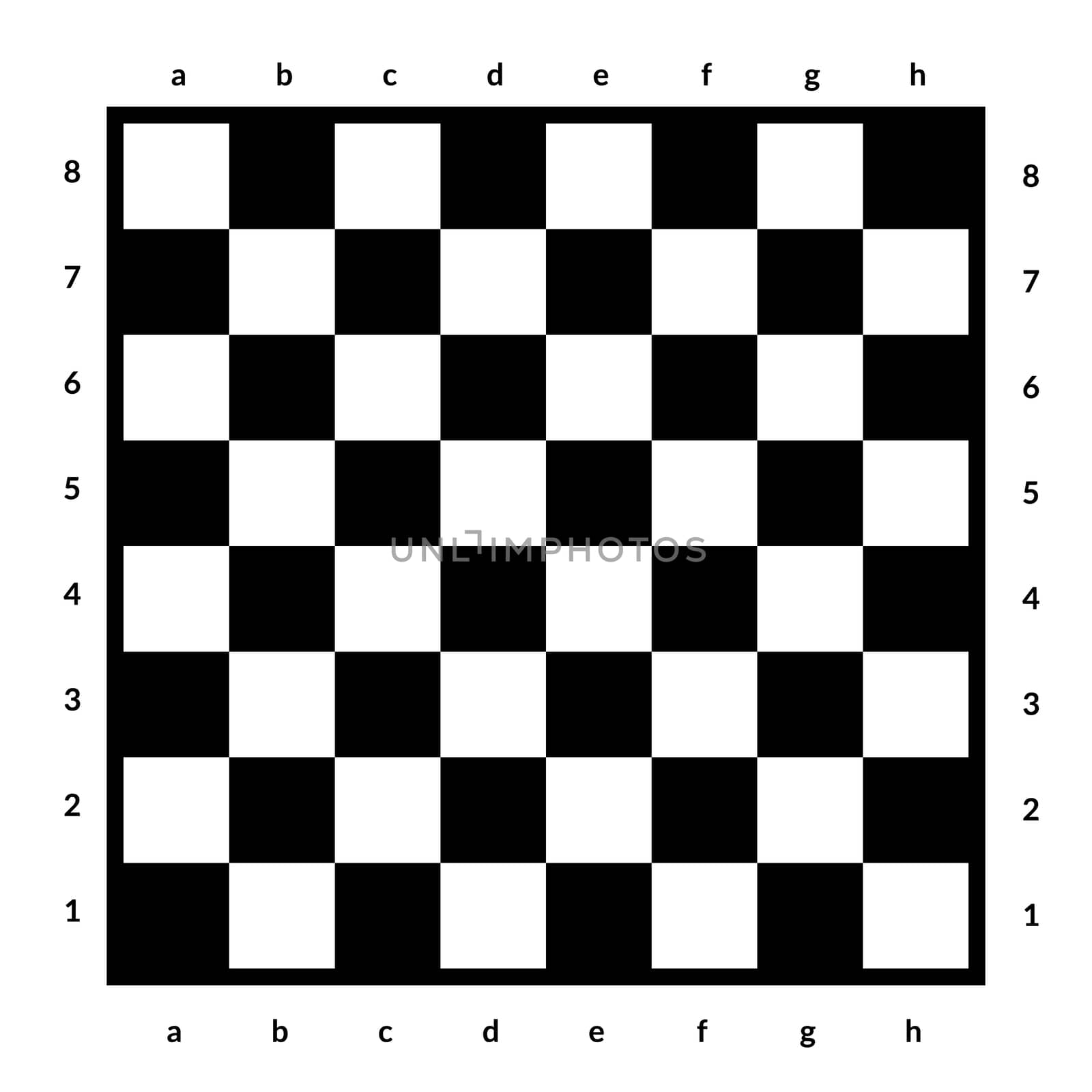 Empty chessboard isolated. Board for chess or checkers game. Strategy game concept illustration. Checkerboard background.