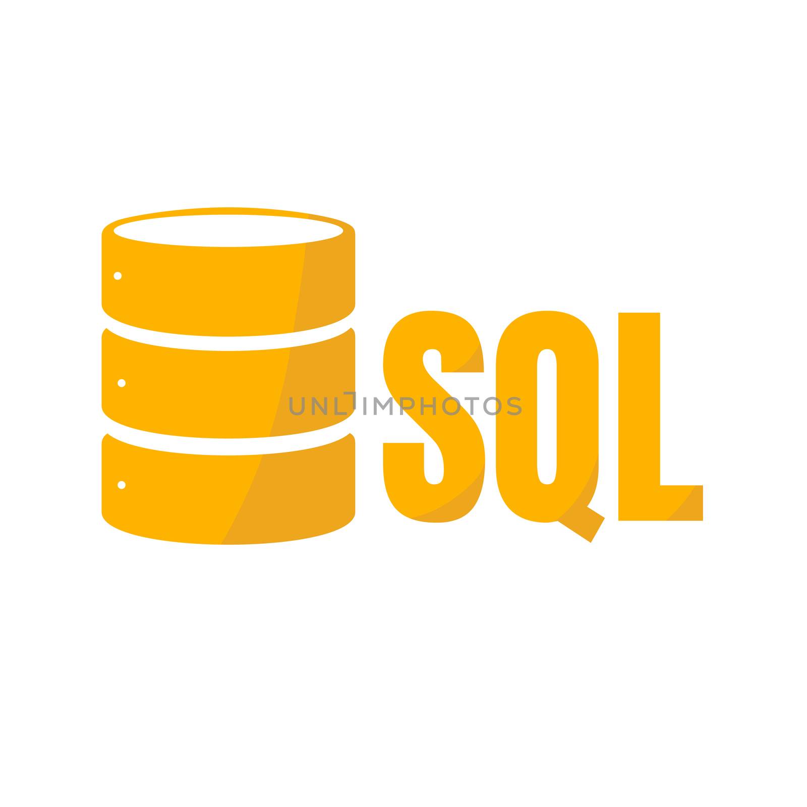 SQL Database Icon Logo Design UI or UX App. Orange inscription with shadow