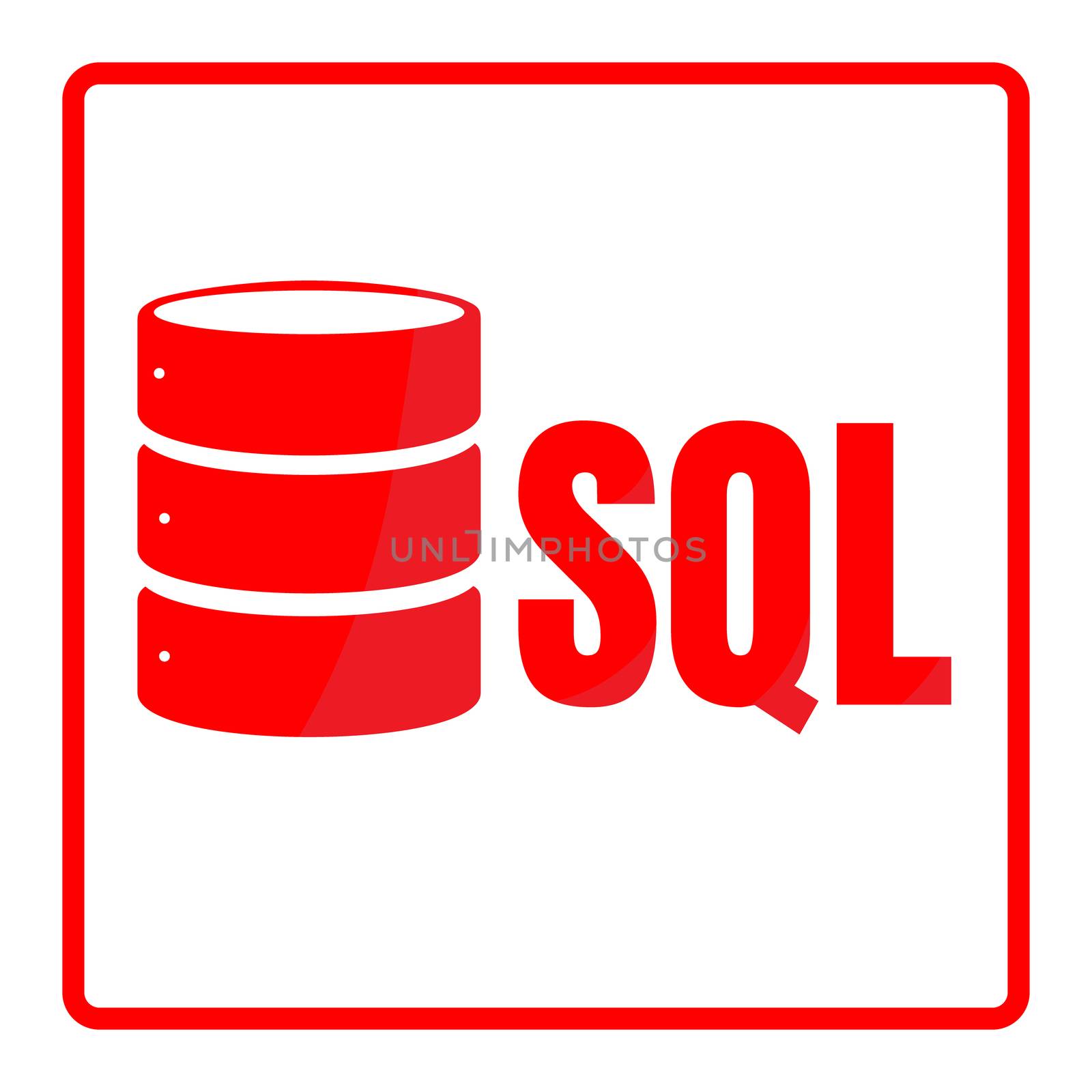 SQL Database Icon Logo Design UI or UX App. Red inscription with shadowl in square frame