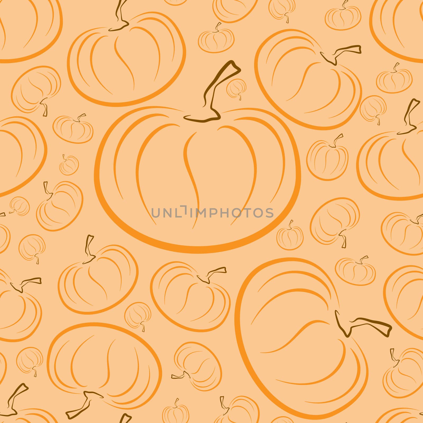  outline pumpkins seamless pattern. Pumpkin patch background. Orange color.