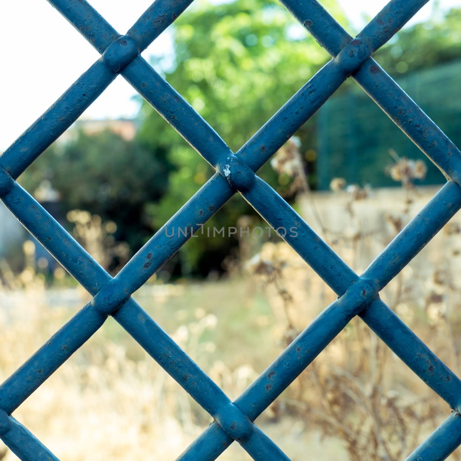 Old rusty iron bars that are part of a deserted, broken house