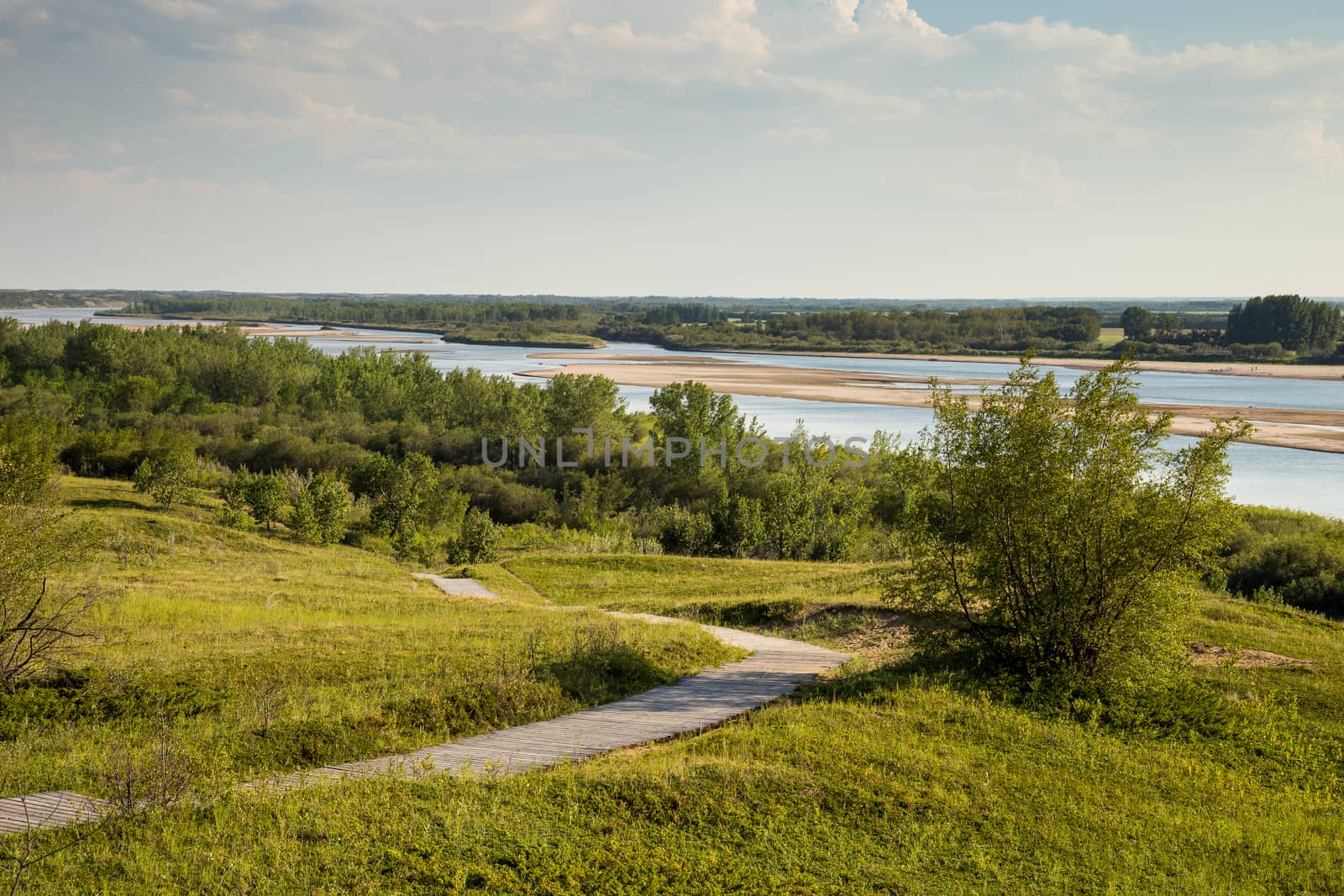 The boardwalk down to the river at Cranberry Flats Conservation Area Saskatoon.