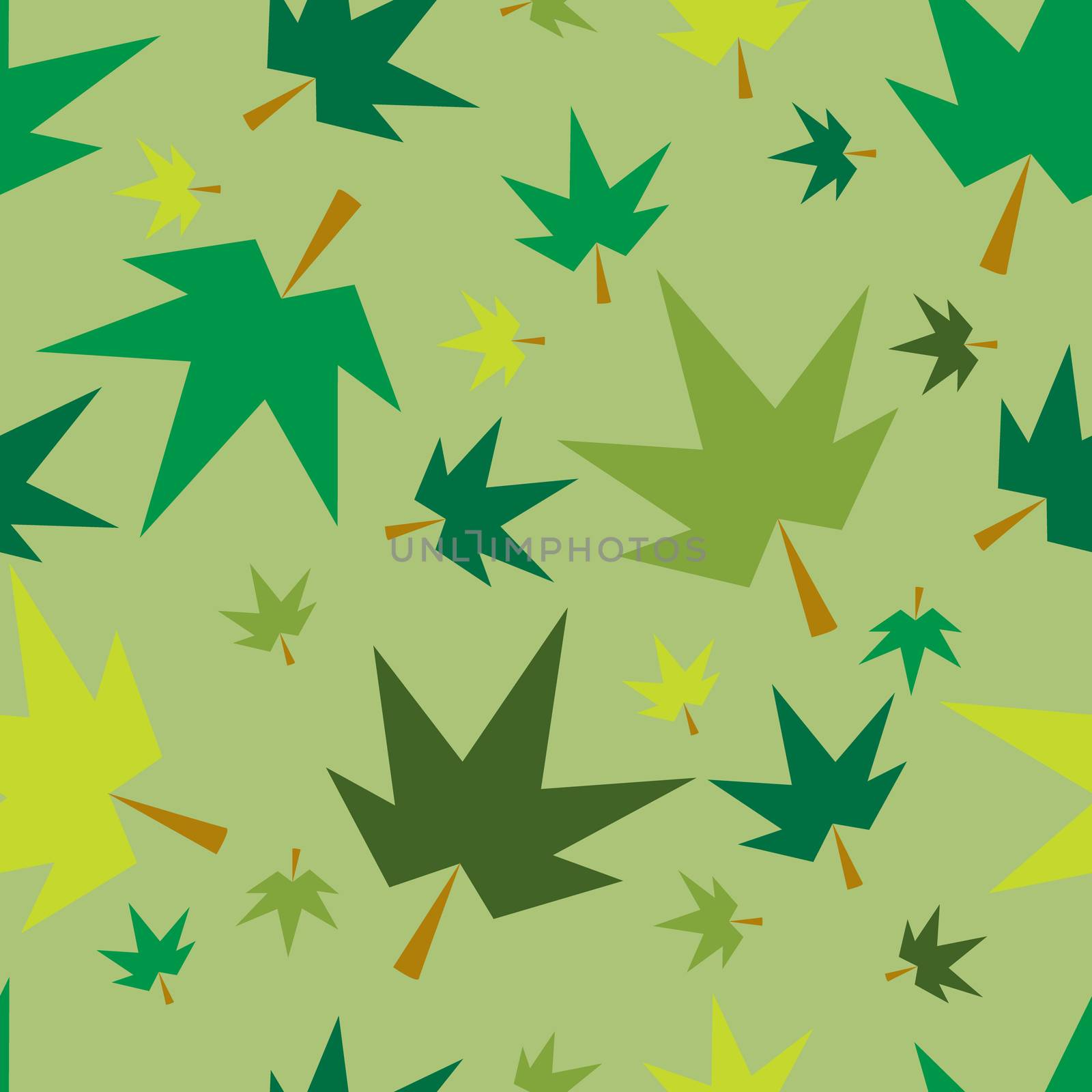 Autumn fall maple leaves seamless pattern background. Green. For fabric or textile or gift wrapping.