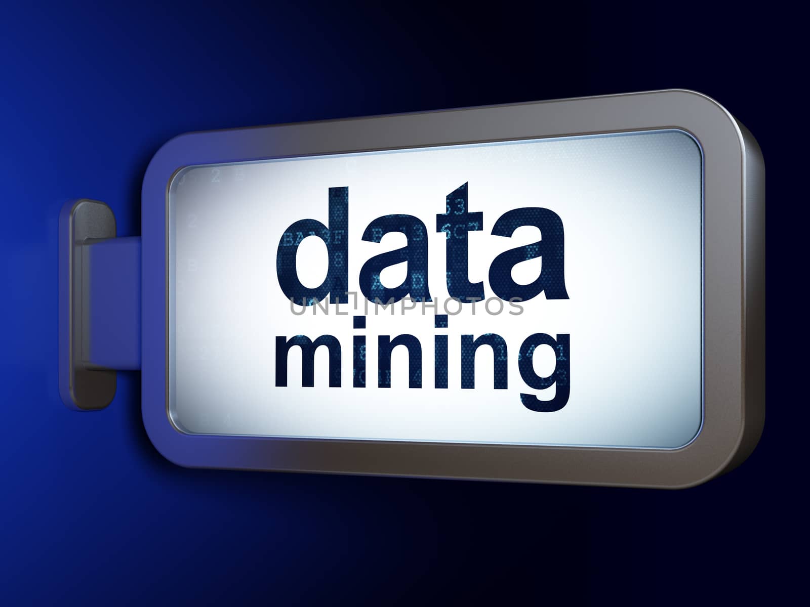 Information concept: Data Mining on advertising billboard background, 3D rendering
