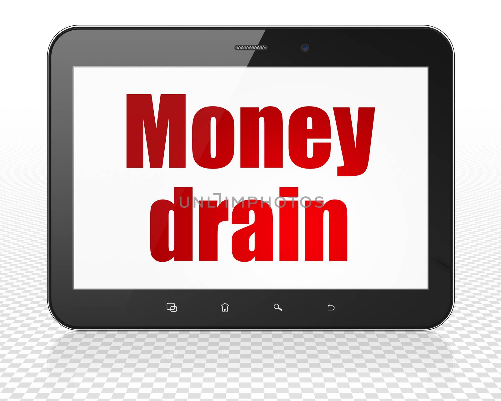 Banking concept: Tablet Pc Computer with red text Money Drain on display, 3D rendering