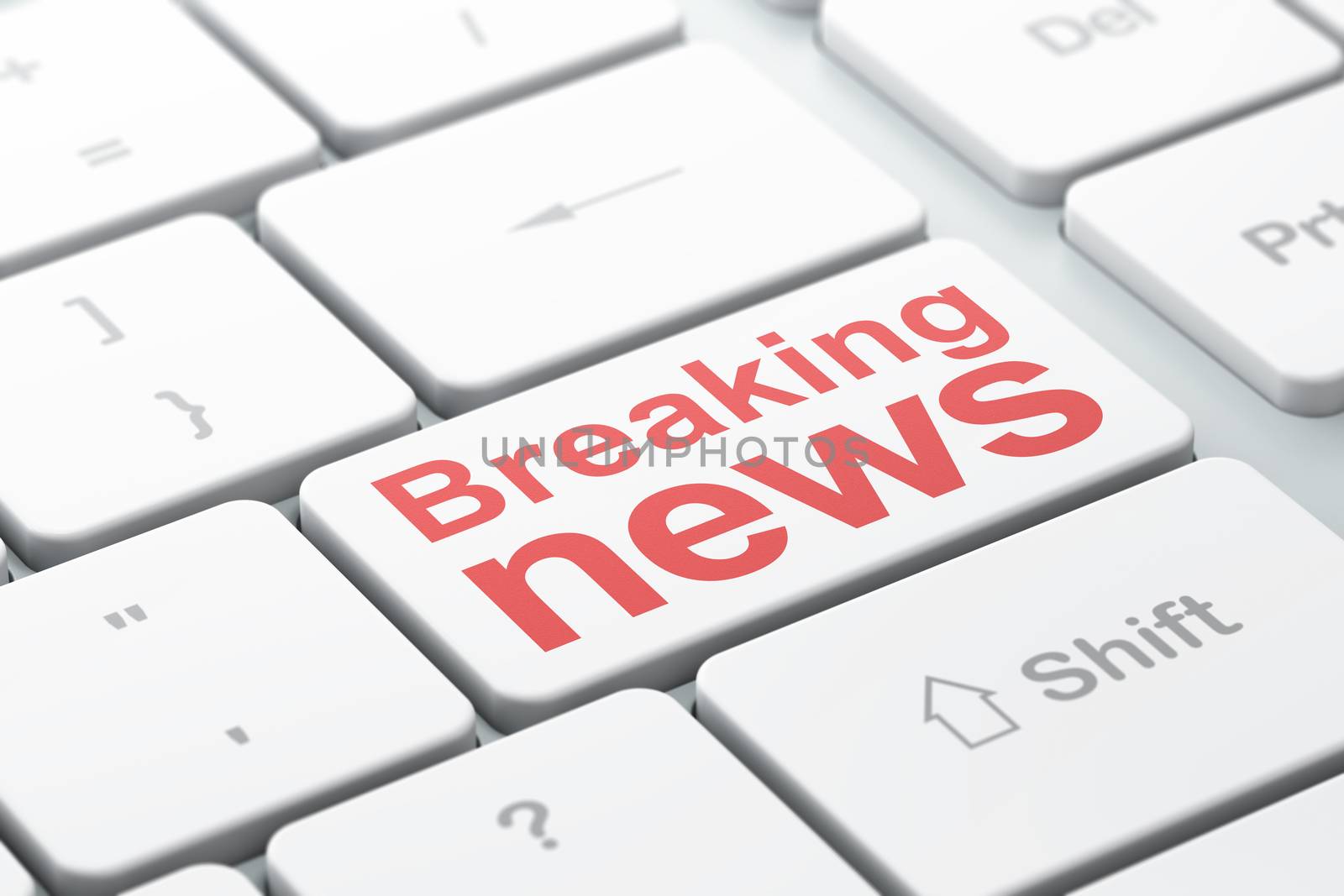 News concept: computer keyboard with word Breaking News, selected focus on enter button background, 3D rendering