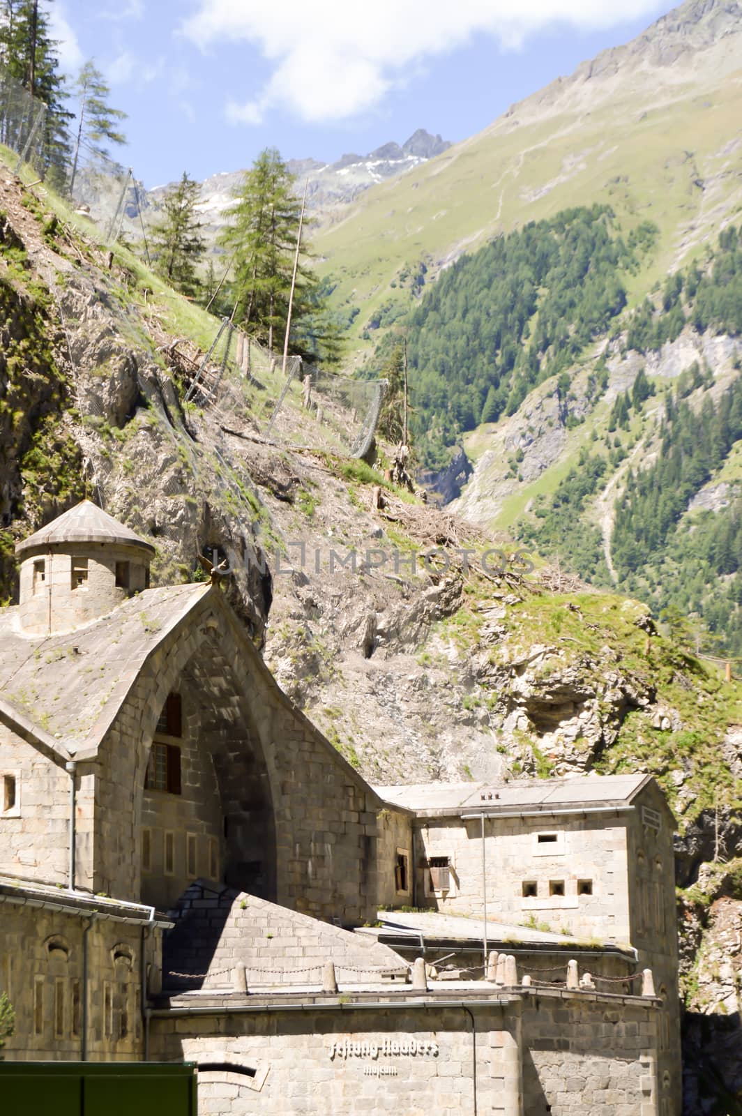 Former military fortress on a road between the Austrian and Italian Alps