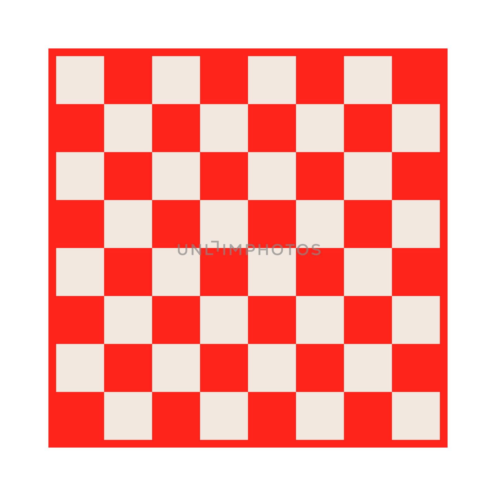 Empty checkerboard or chessboard isolated. Board for chess or checkers game. Strategy game concept illustration. Red checker board background.