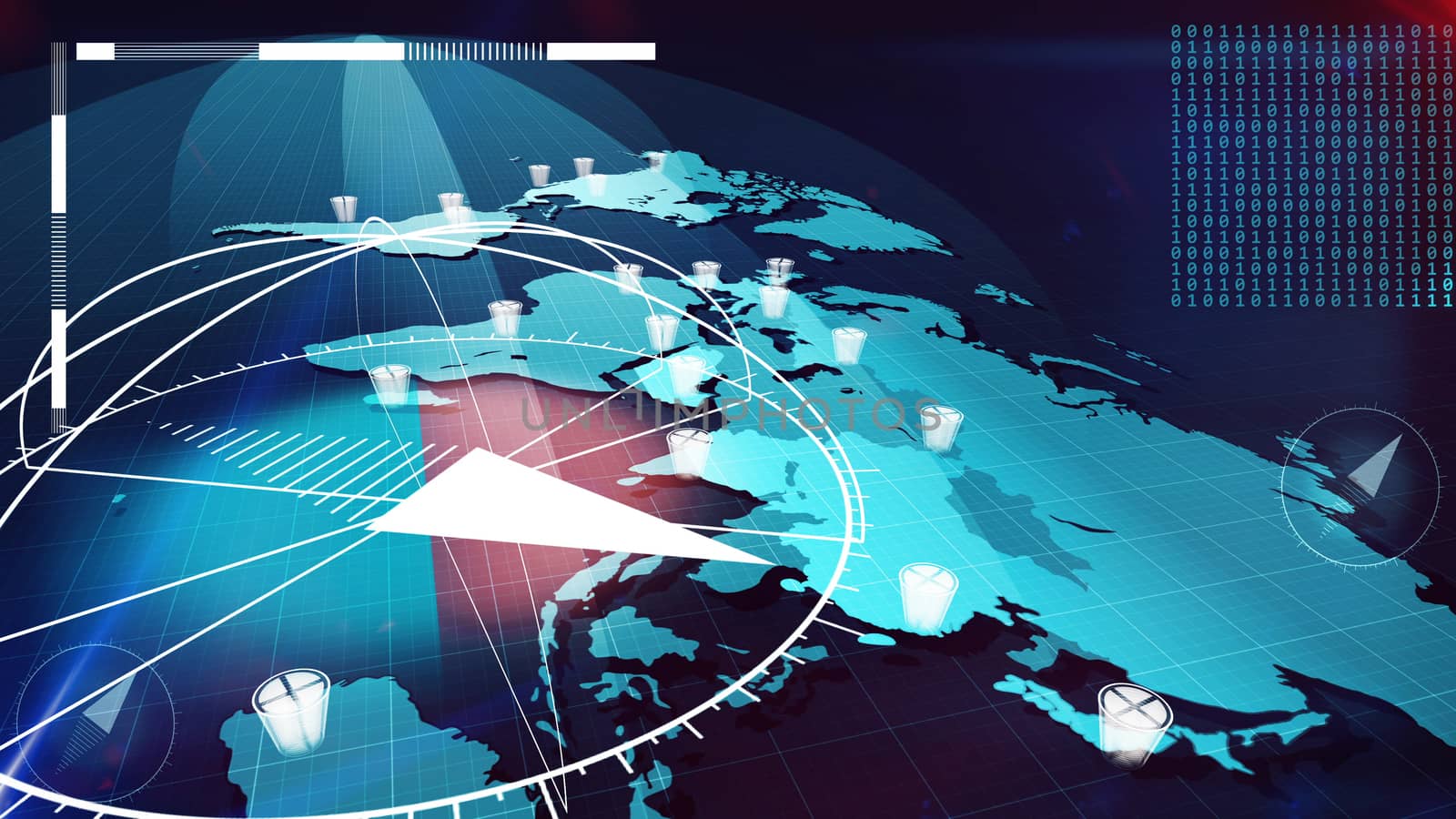 Global internet map with compasses, clocks, bits by klss