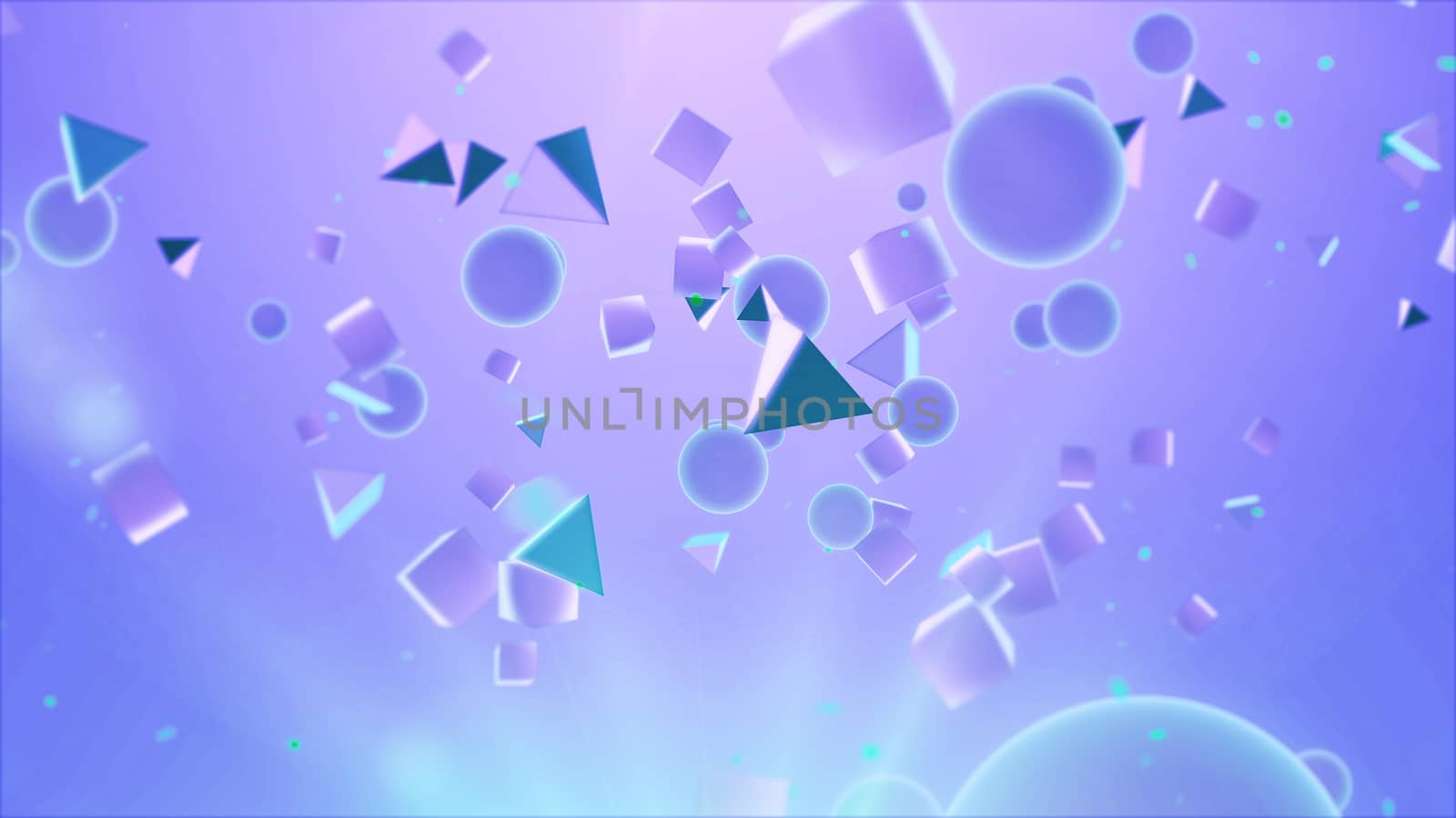 Sci-fi  3d illustration  of multicolored and different size balls and pyramids flying in the air in the light   violet background. The drawing  looks abstract and picturesque 