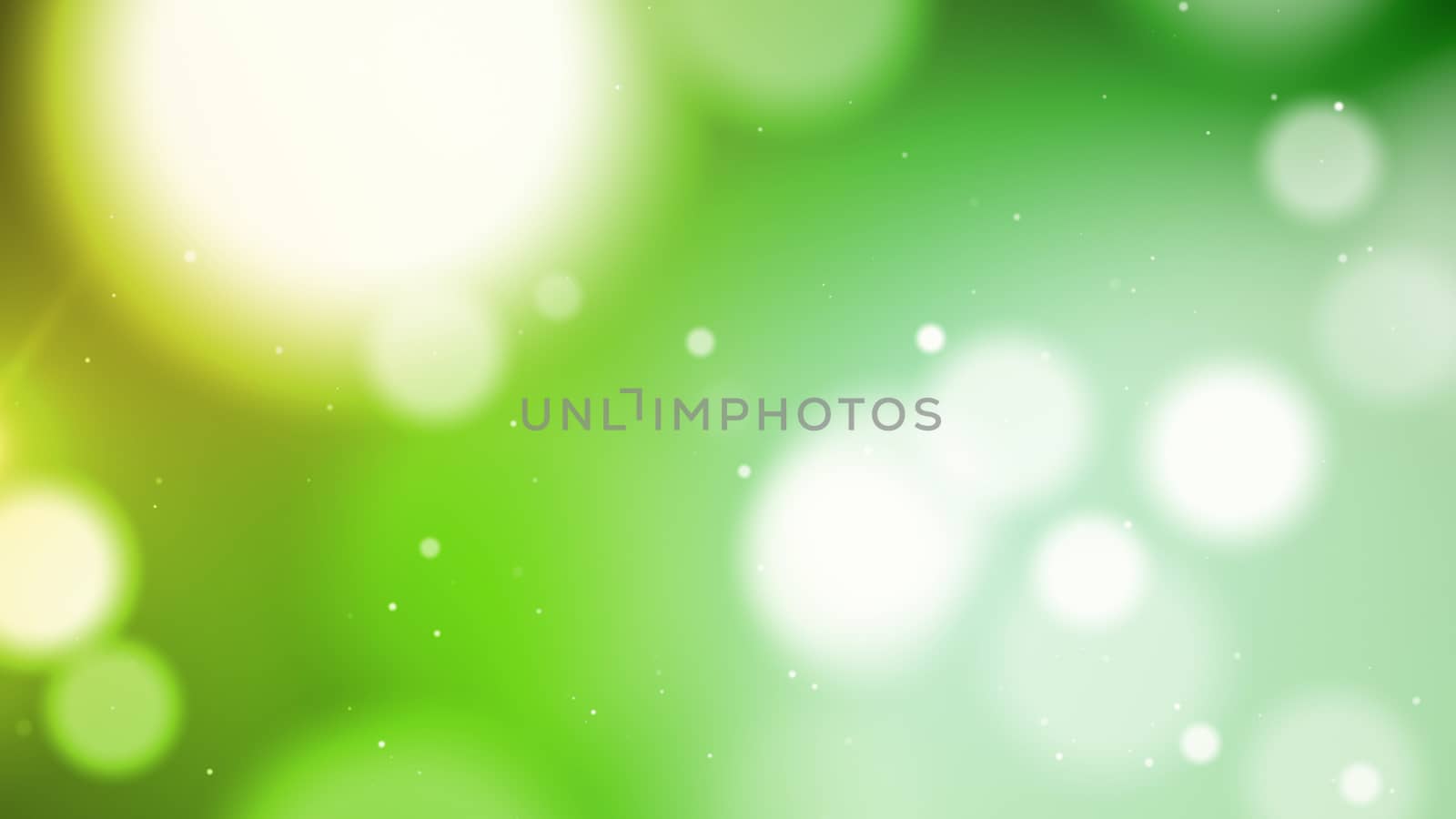 Amazing 3d illustration of white foamy round particles on a blurred light salad and green background. The drawing inspires for a summer and holiday mood 