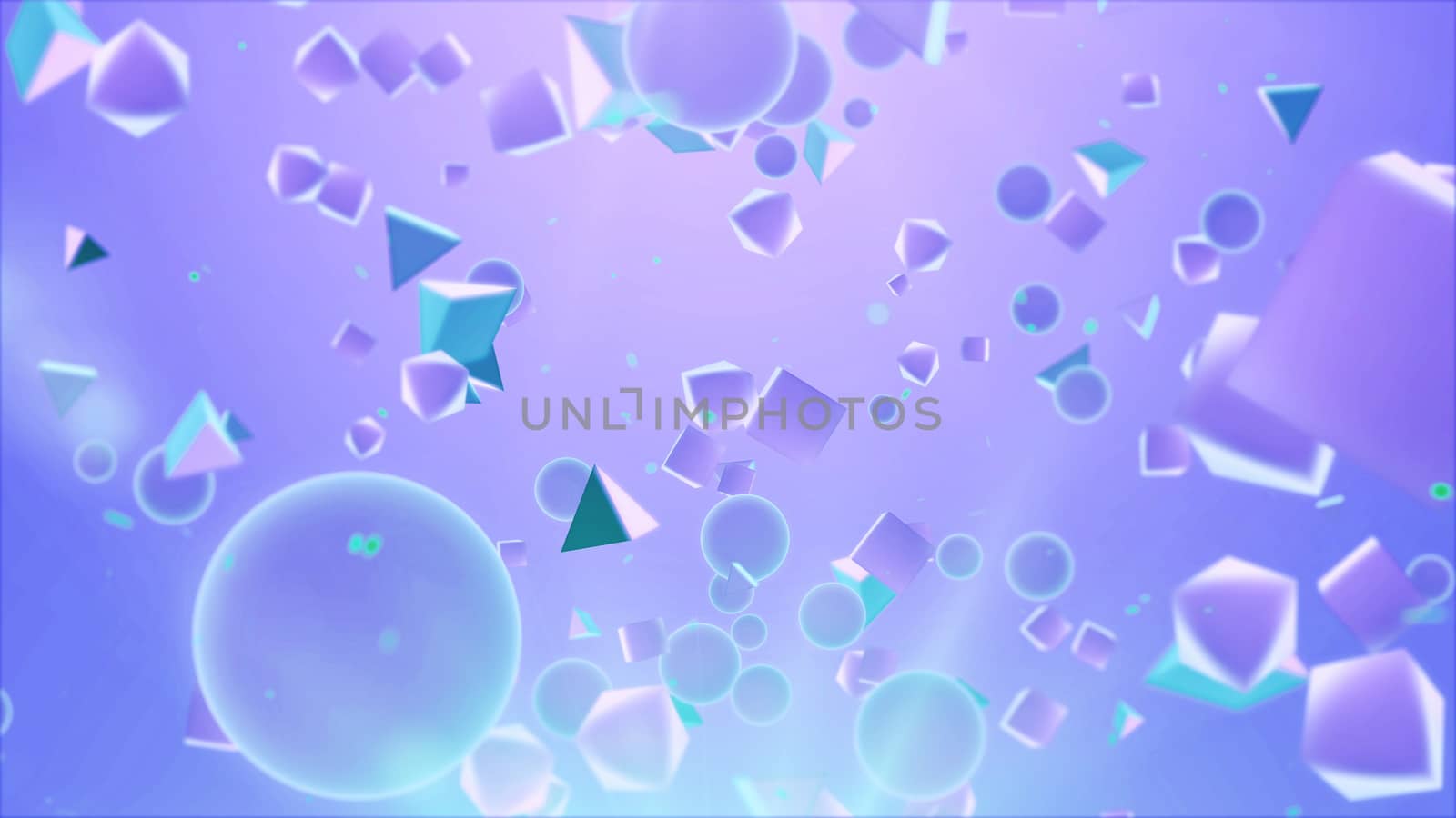 Amusing  3d rendering of multicolored , transparent and different size pyramids and balls hanging in the air in the light  violet background. The picture looks  hilarious  and funny 