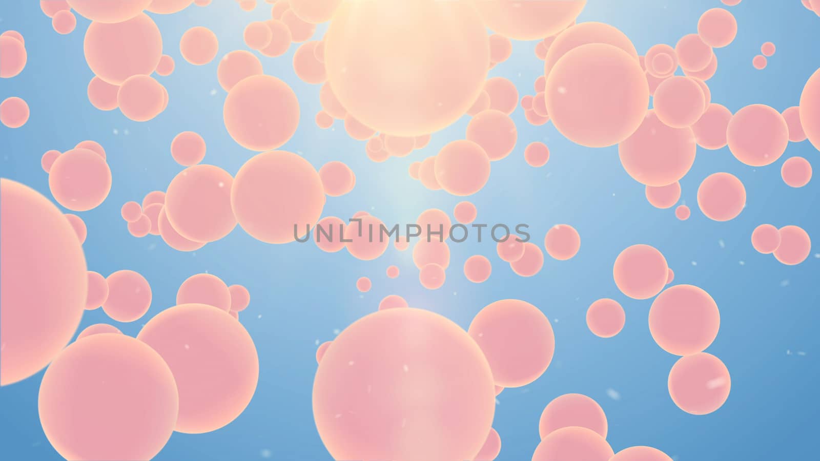 Splendid  3d rendering of big and different size pink spheres flying and revolting in the air in the light blue background. The picture  looks great, gorgeous, and funny