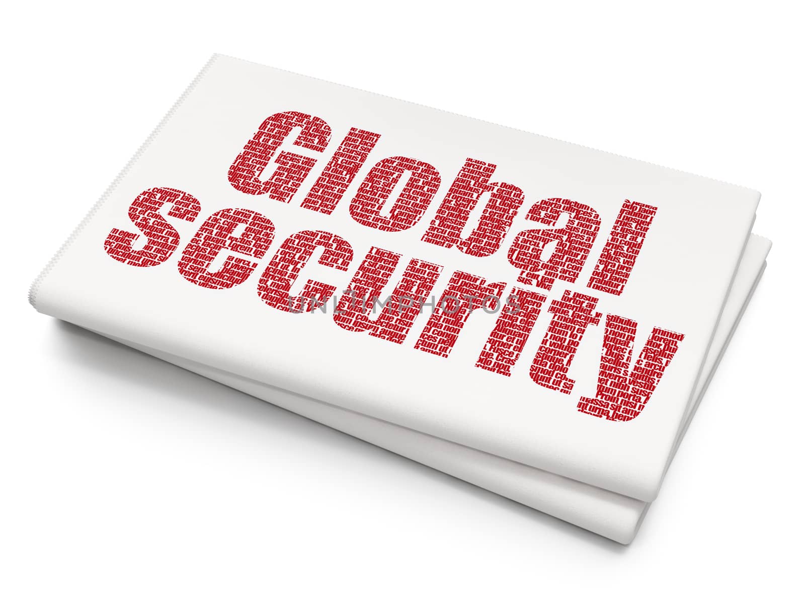 Security concept: Pixelated red text Global Security on Blank Newspaper background, 3D rendering