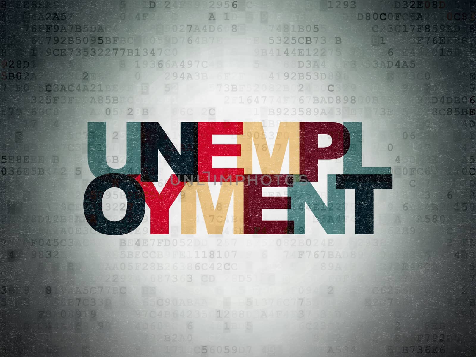 Business concept: Painted multicolor text Unemployment on Digital Data Paper background