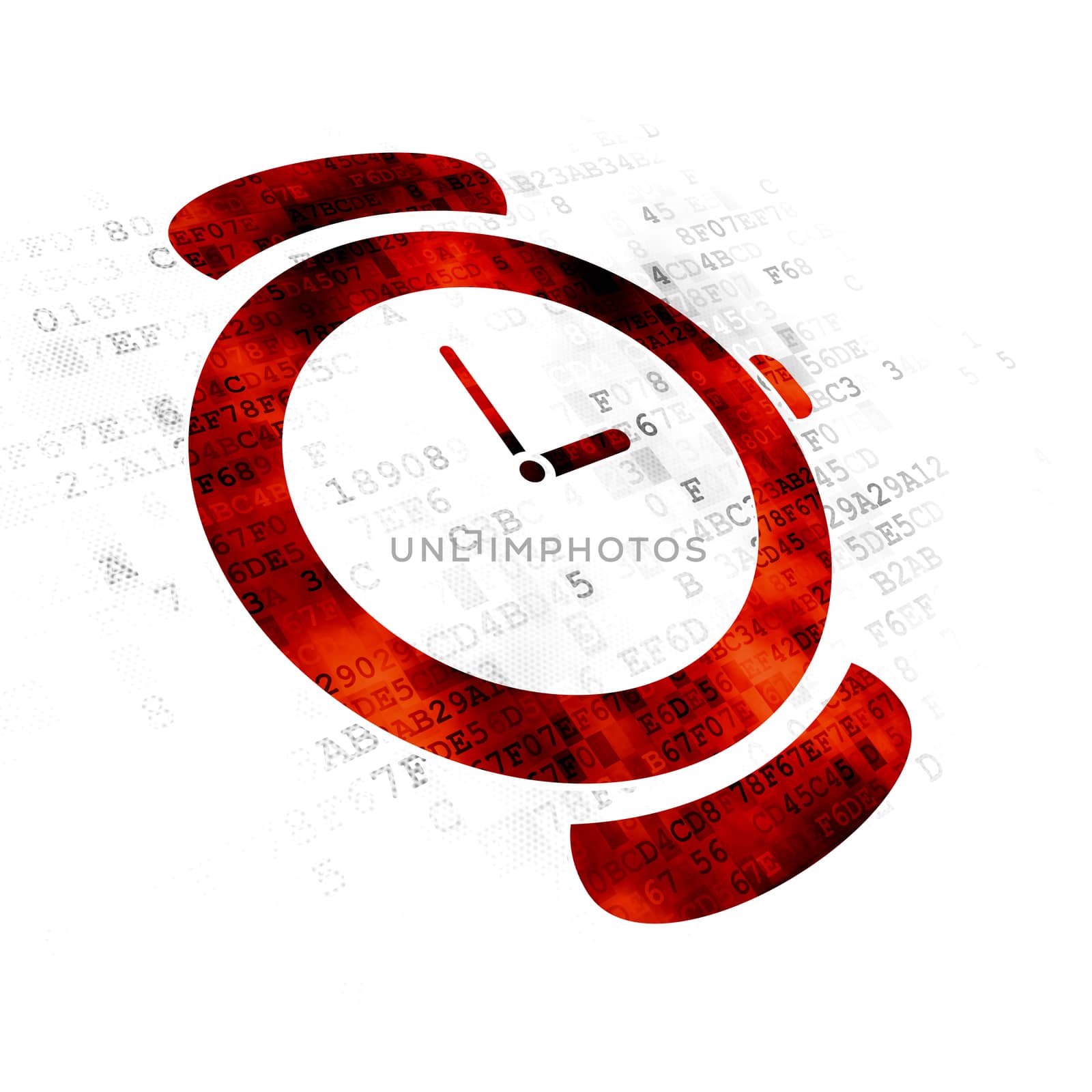 Time concept: Pixelated red Hand Watch icon on Digital background