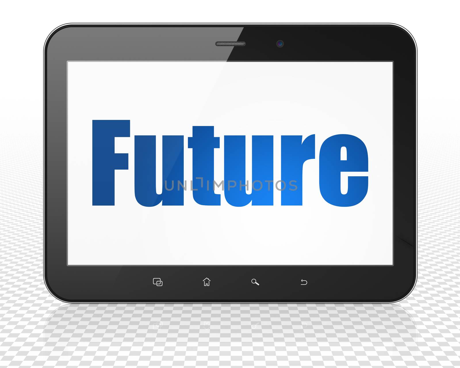 Time concept: Tablet Pc Computer with blue text Future on display, 3D rendering