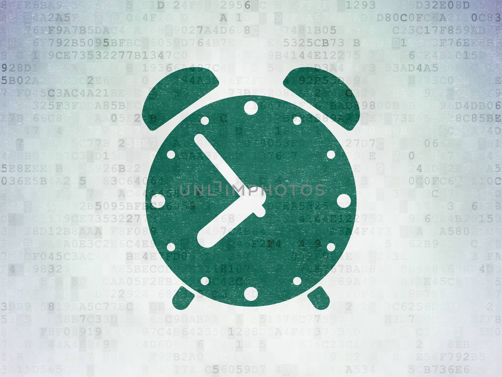 Timeline concept: Alarm Clock on Digital Data Paper background by maxkabakov