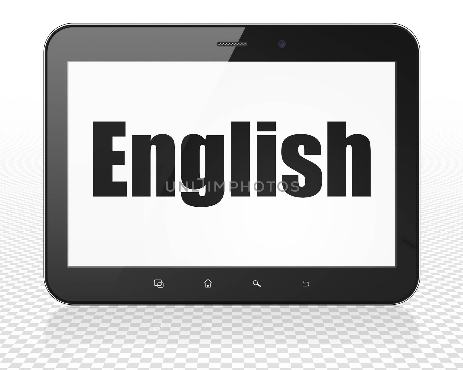 Education concept: Tablet Pc Computer with black text English on display, 3D rendering