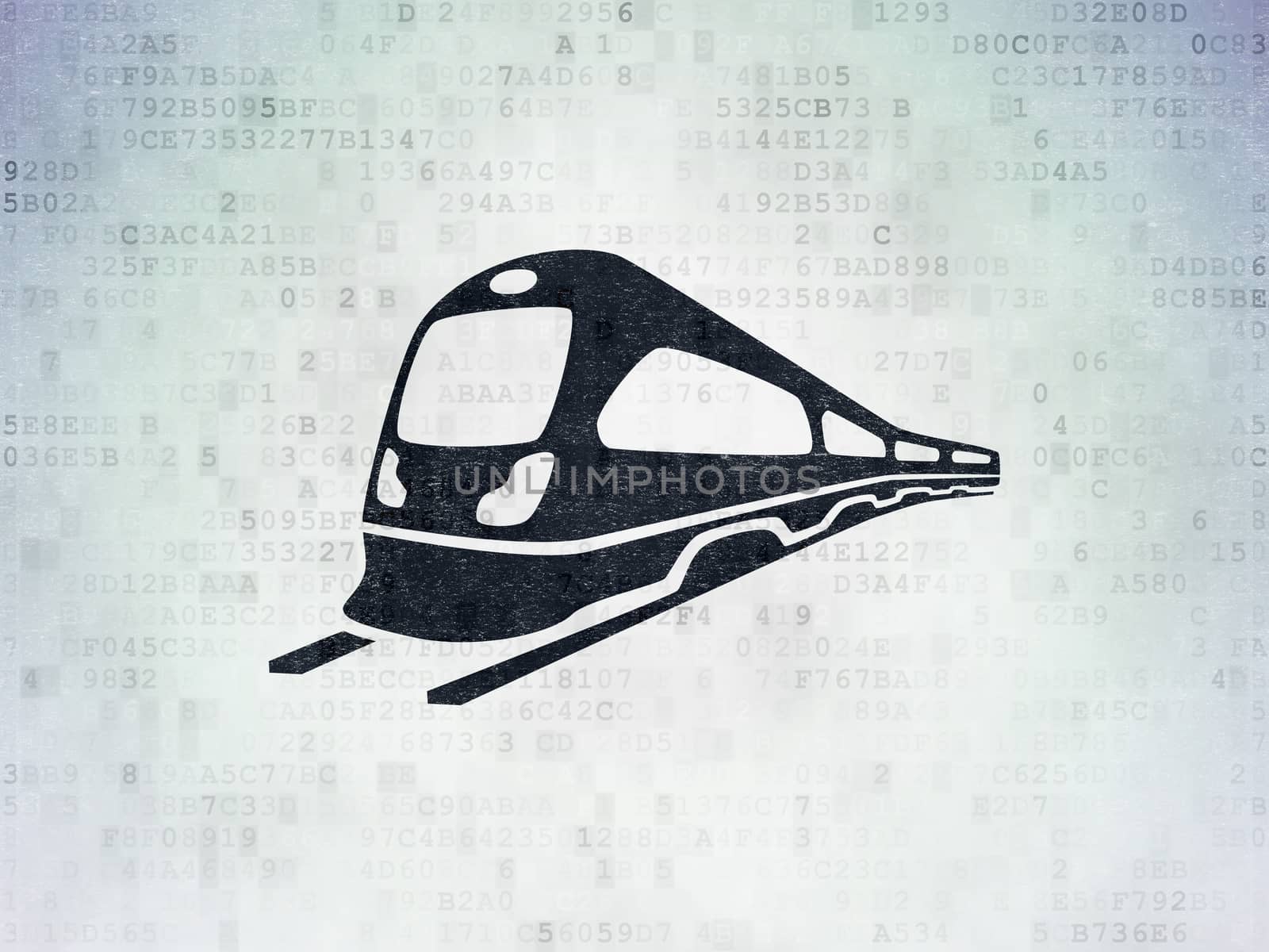 Vacation concept: Painted black Train icon on Digital Data Paper background