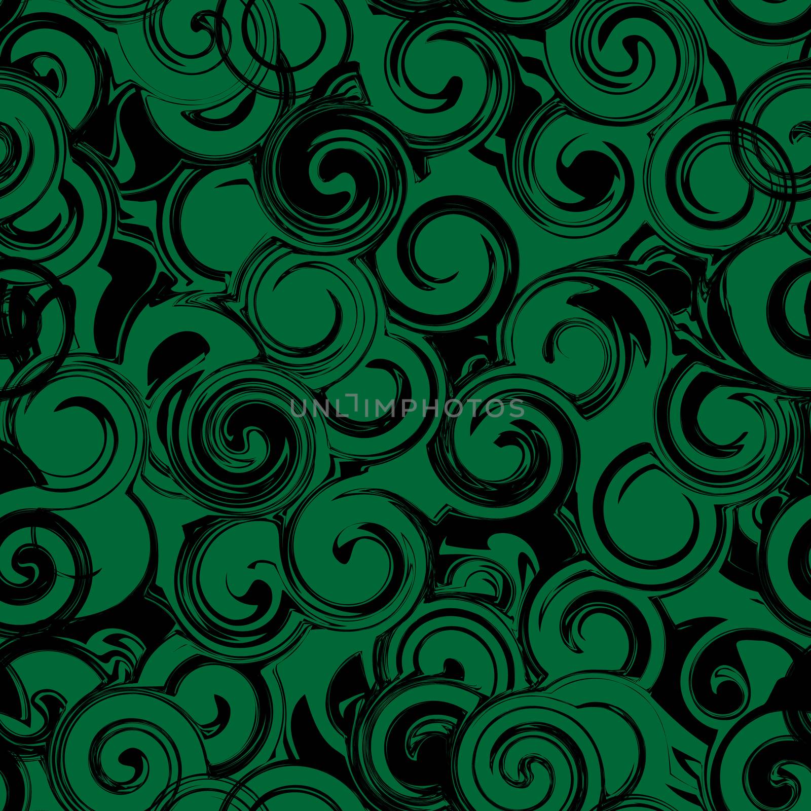Black and green twirl seamless pattern. Abstract texture with twirls, curls. illustration