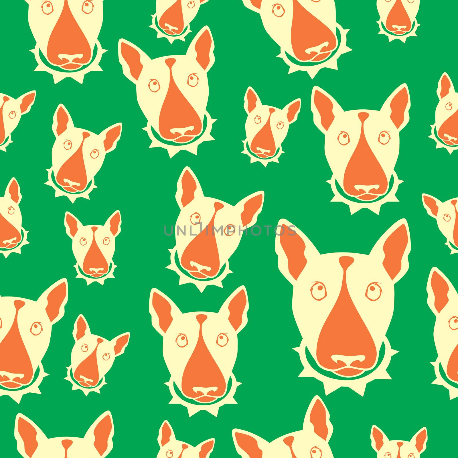 Happy dog bull terrier background. Seamless pattern.