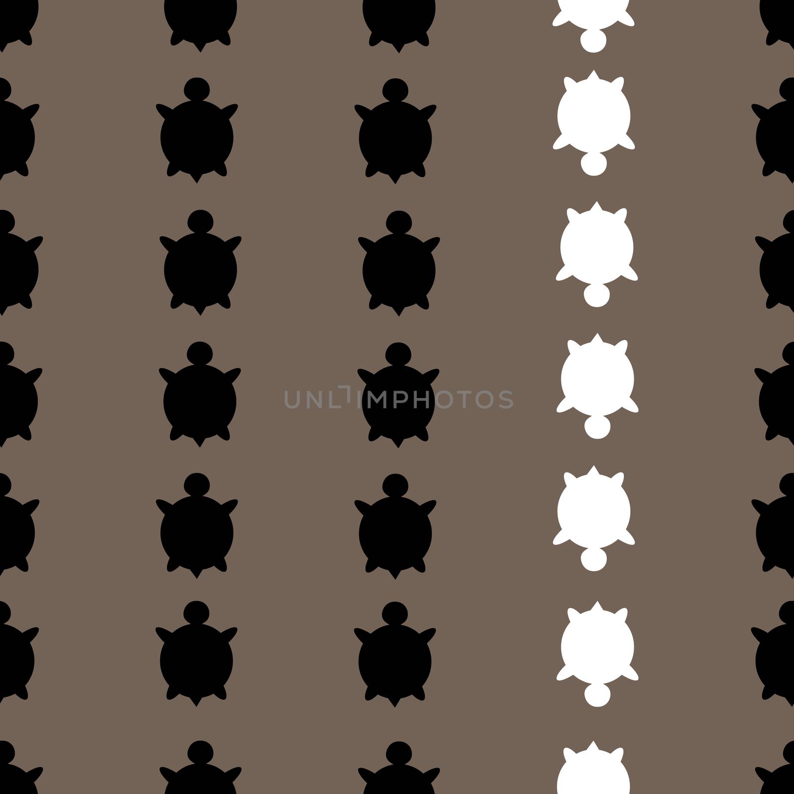  seamless colorful turtle pattern with lines of turtles in different colors.