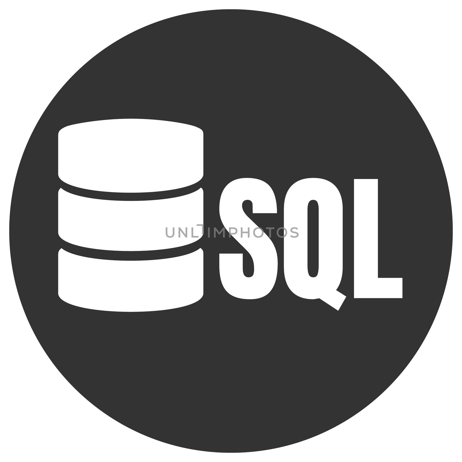 SQL Database Icon Logo Design UI or UX App. White inscription with shadowl in circle frame