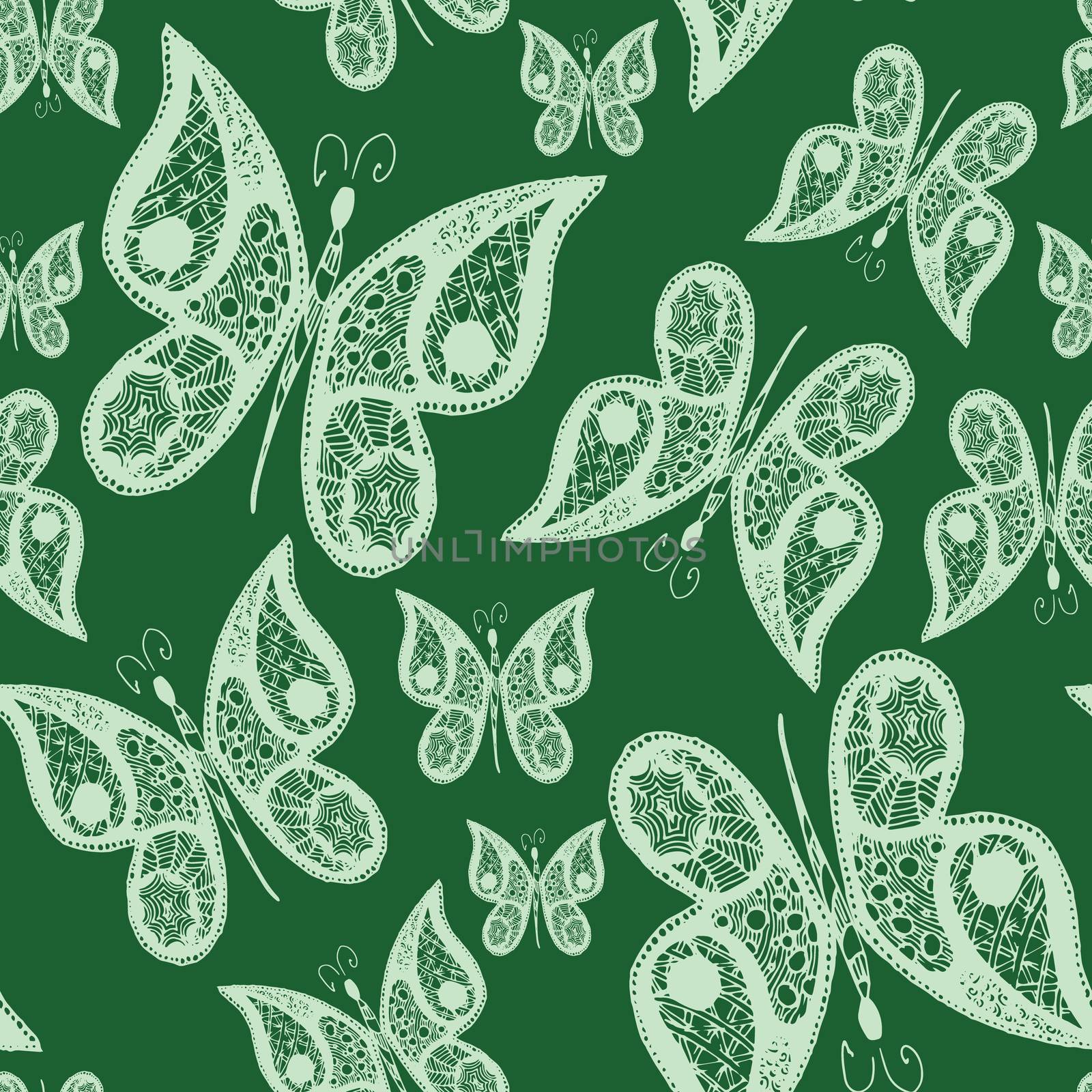 Seamless abstract pattern background with flying hand drawn butterflies. Design for textile or paper.