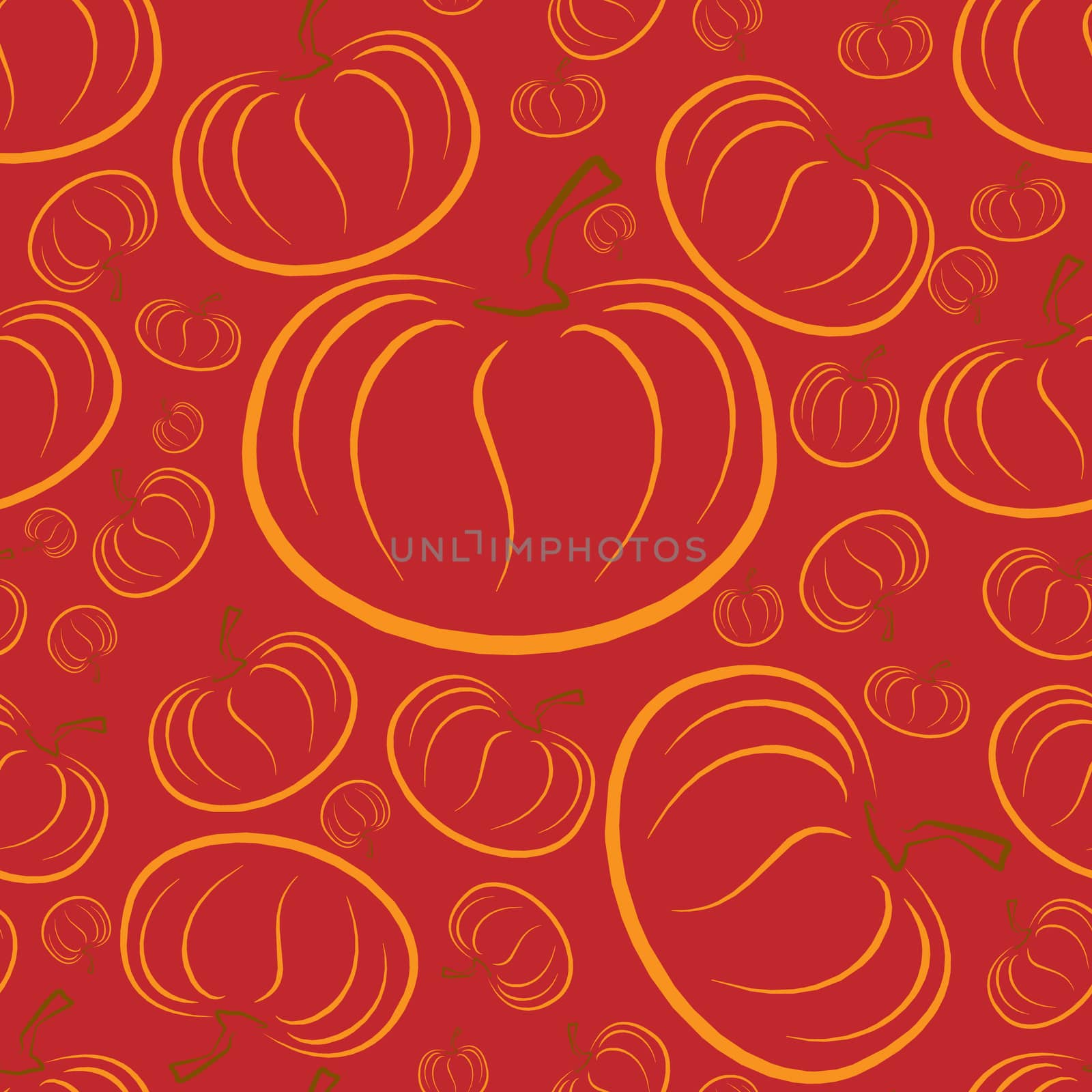  outline pumpkins seamless pattern. Pumpkin patch background. Orange color.