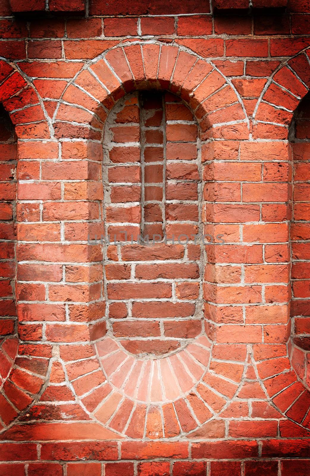 Closeup of old red brick wall detail as background